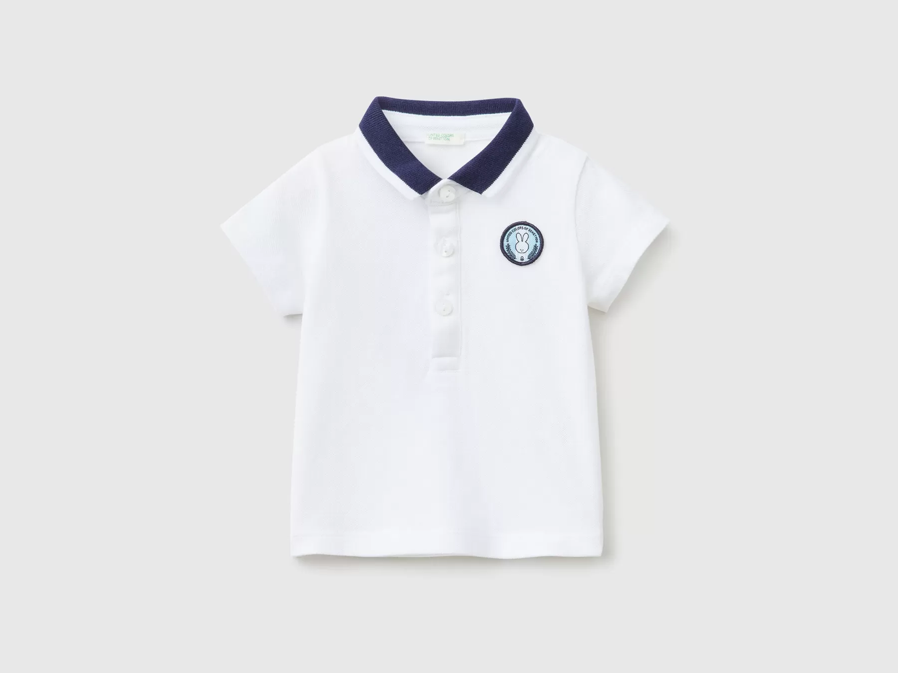 Benetton Polo Manica Corta Con Patch Bianco Flash Sale