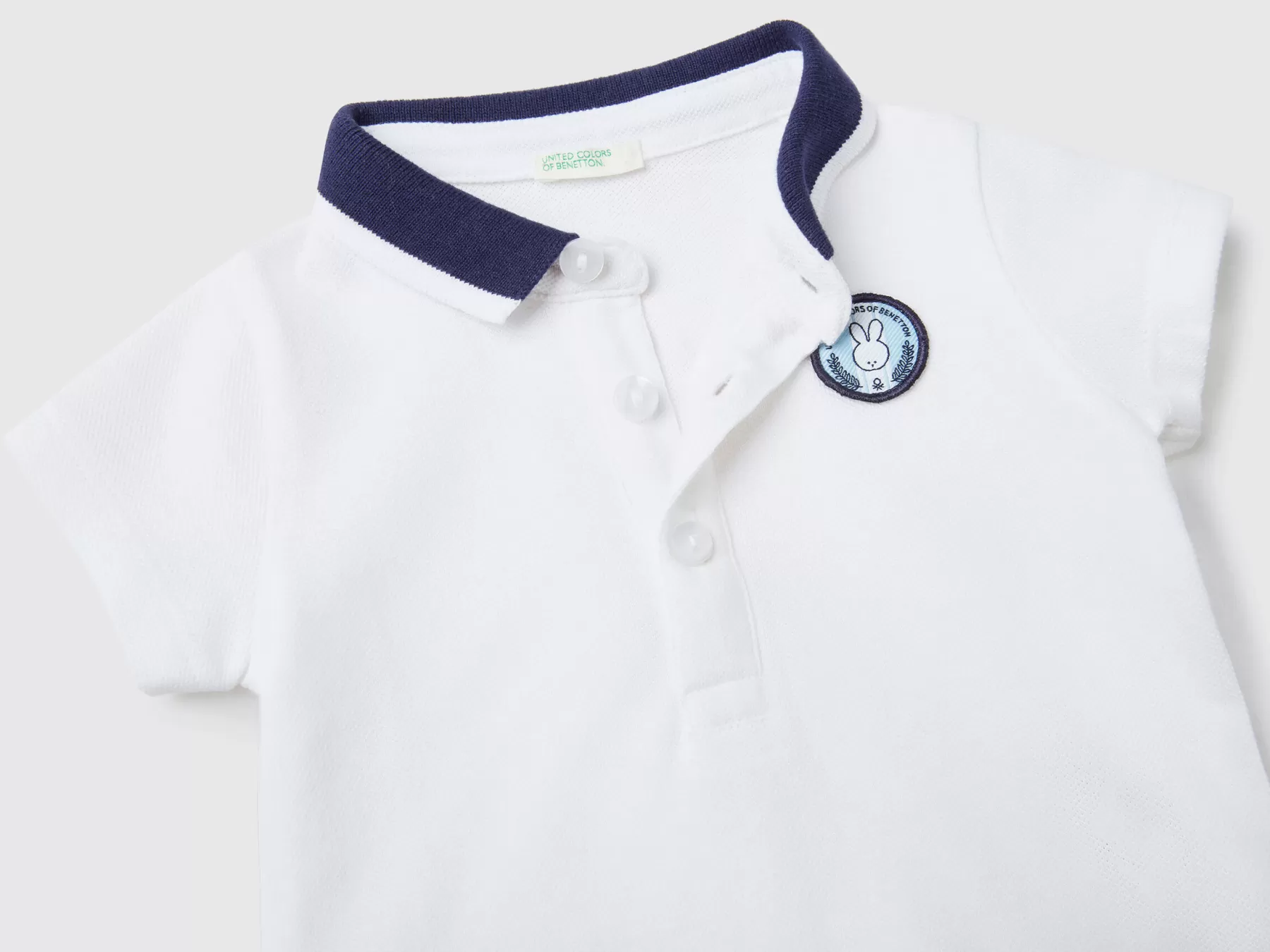 Benetton Polo Manica Corta Con Patch Bianco Flash Sale