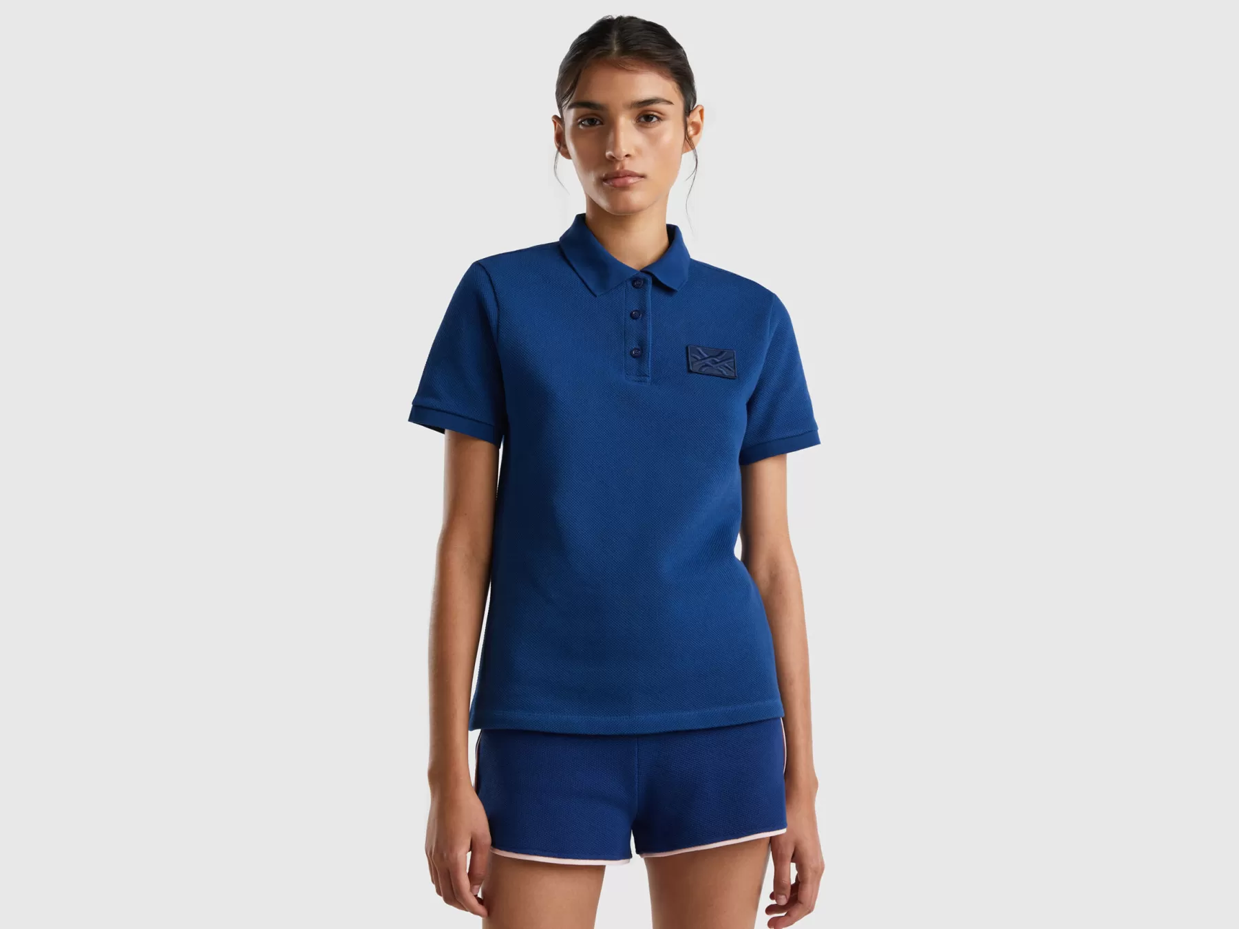 Benetton Polo Manica Corta Con Patch Logo Blu Scuro Fashion