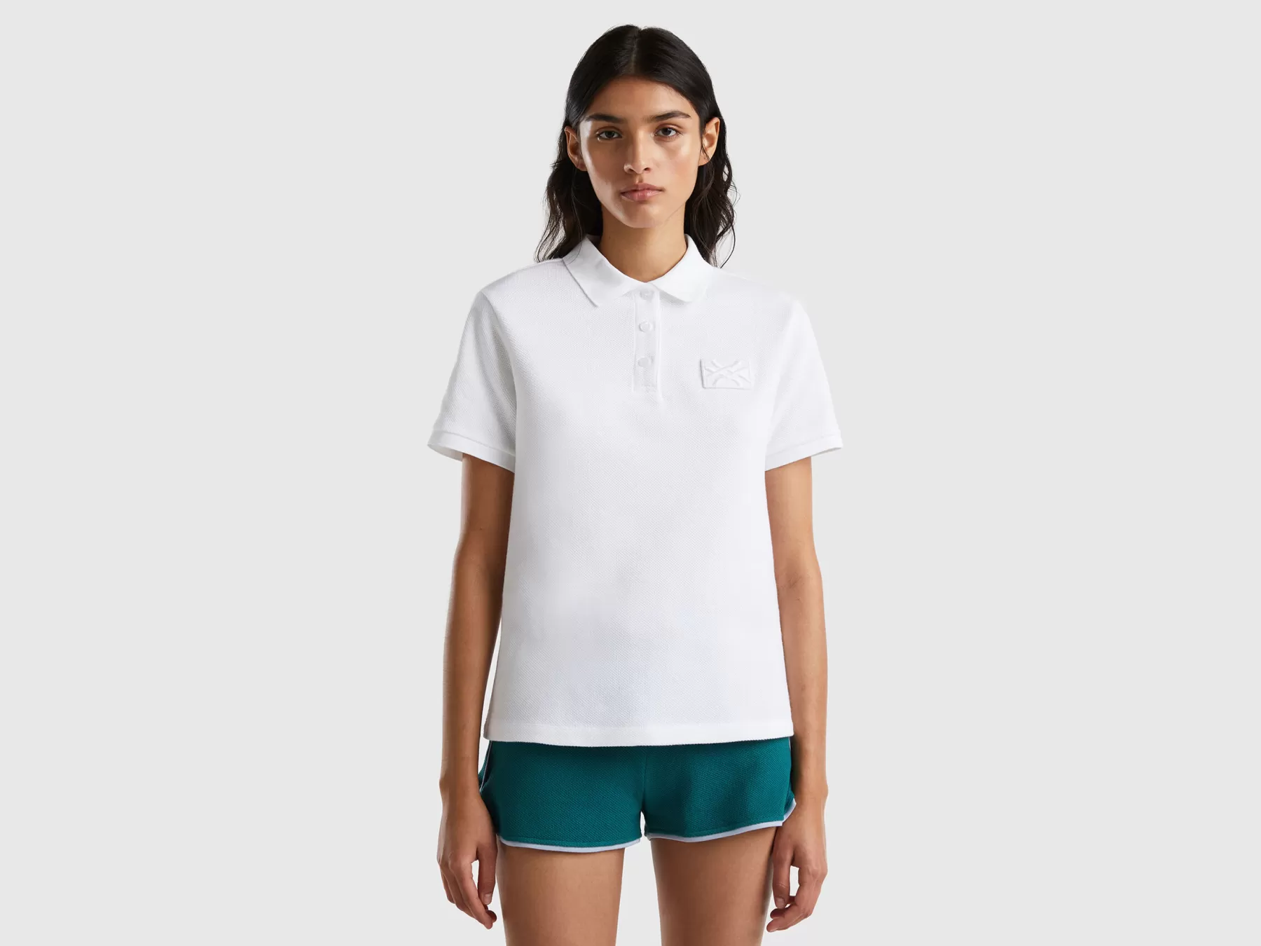 Benetton Polo Manica Corta Con Patch Logo Bianco Store