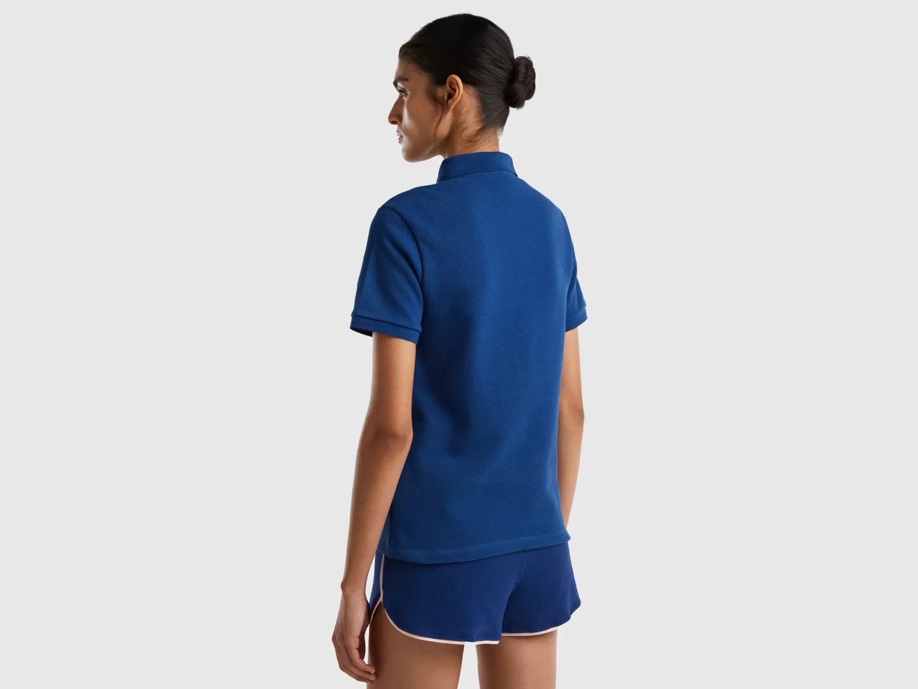 Benetton Polo Manica Corta Con Patch Logo Blu Scuro Fashion