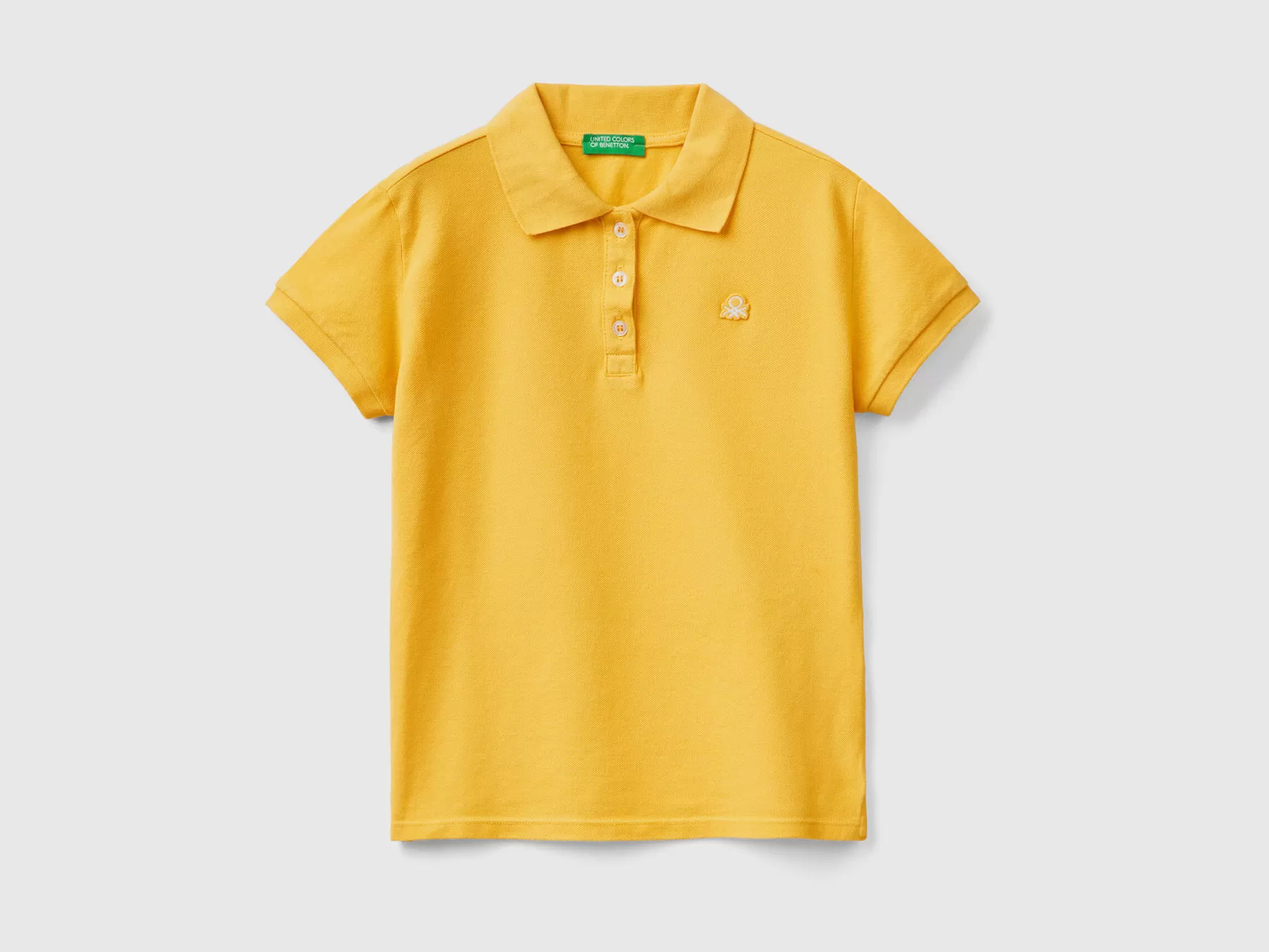 Benetton Polo Manica Corta In Cotone Bio Giallo Discount