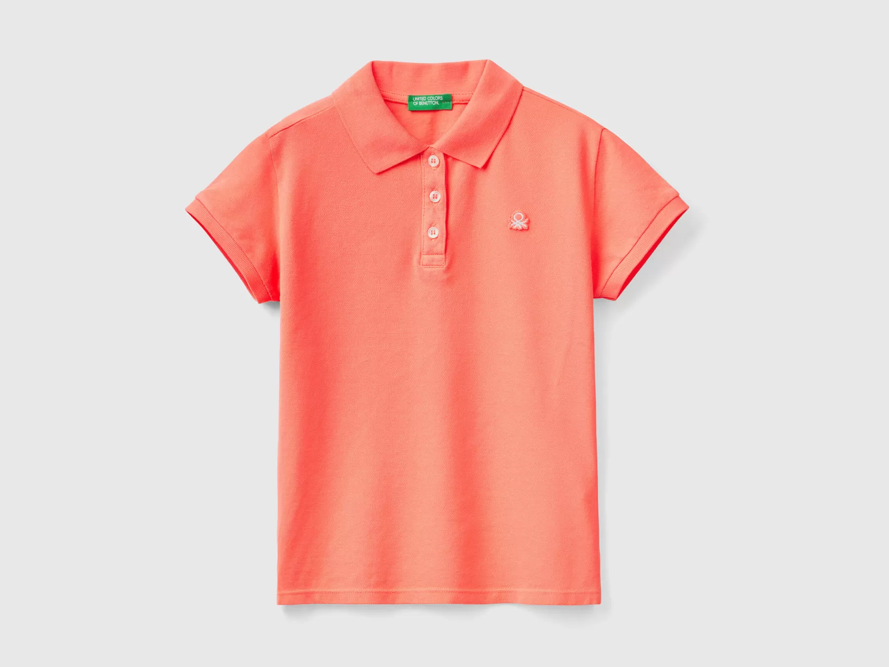 Benetton Polo Manica Corta In Cotone Bio Arancione Corallo Sale