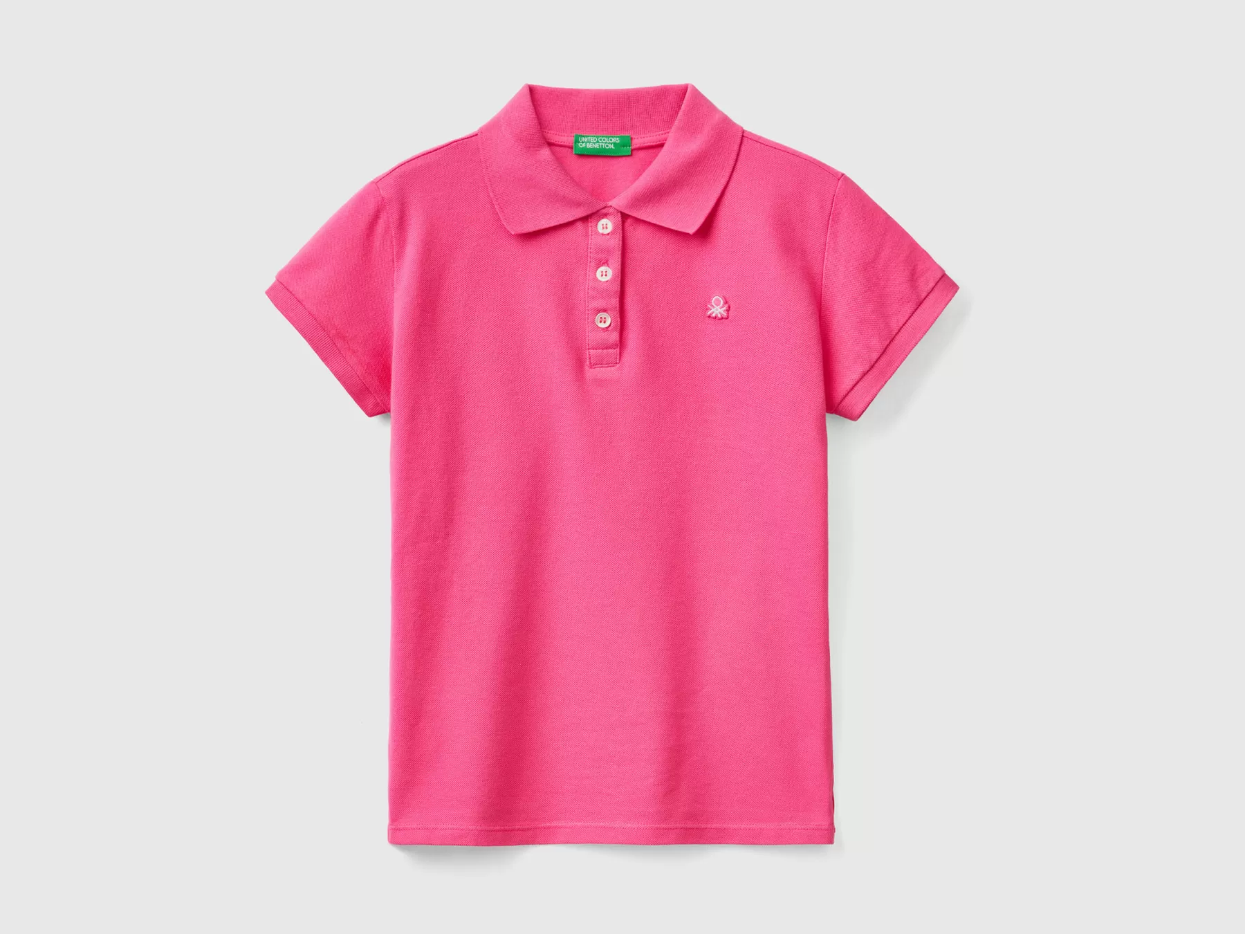 Benetton Polo Manica Corta In Cotone Bio Fucsia New