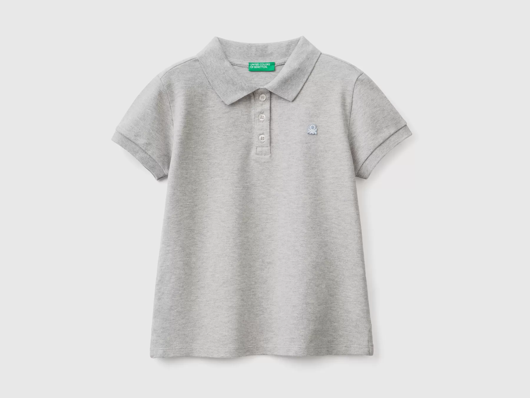 Benetton Polo Manica Corta In Cotone Bio Grigio Chiaro Online