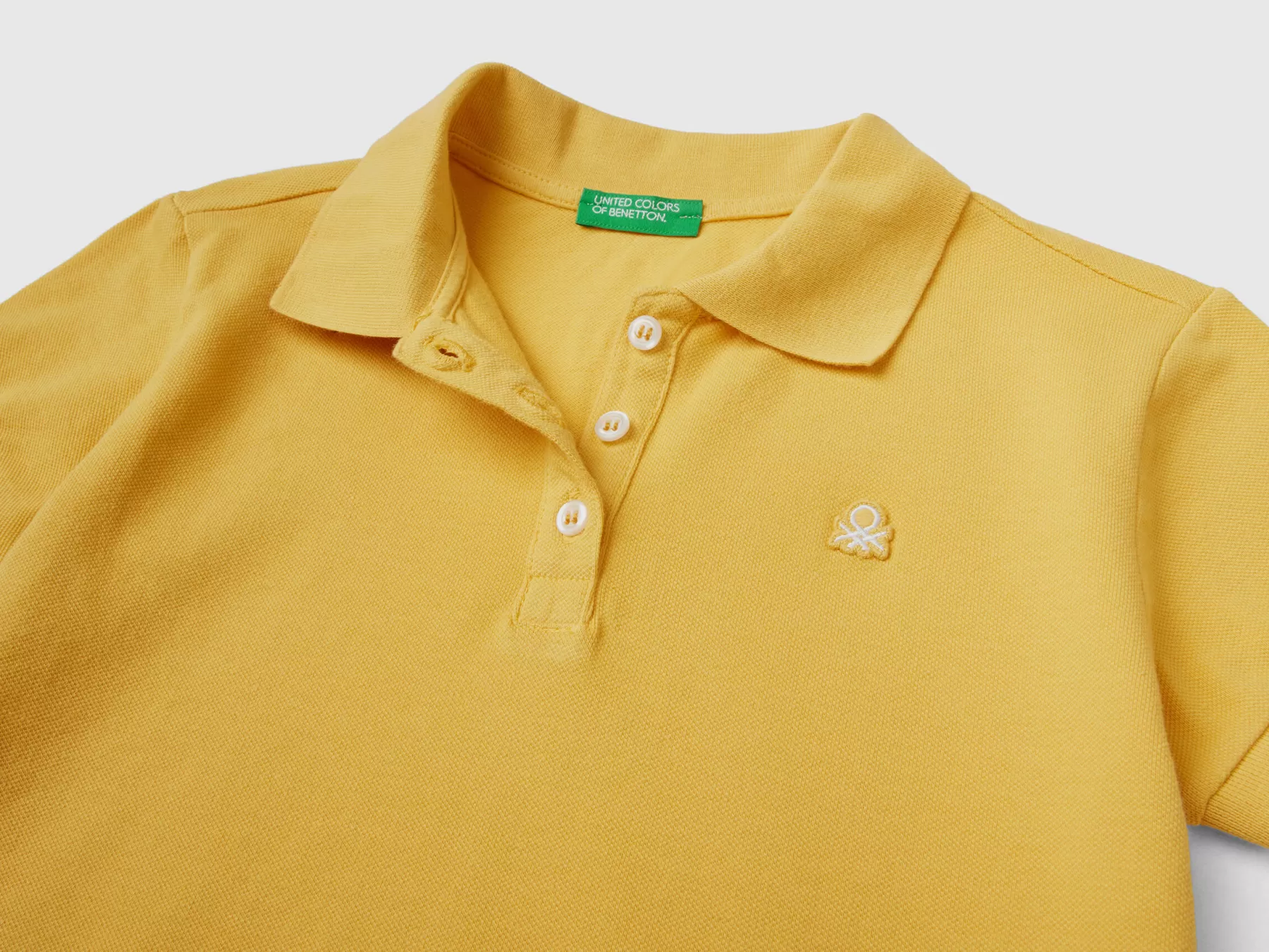 Benetton Polo Manica Corta In Cotone Bio Giallo Discount