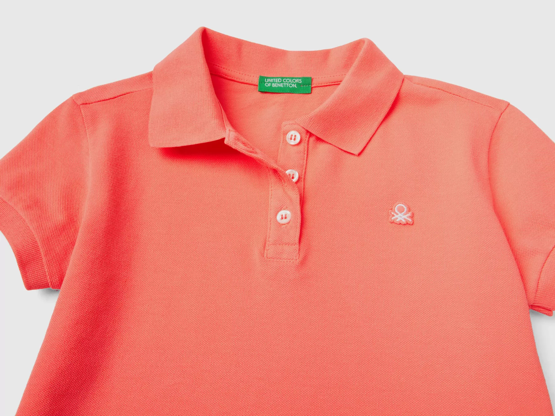 Benetton Polo Manica Corta In Cotone Bio Arancione Corallo Sale