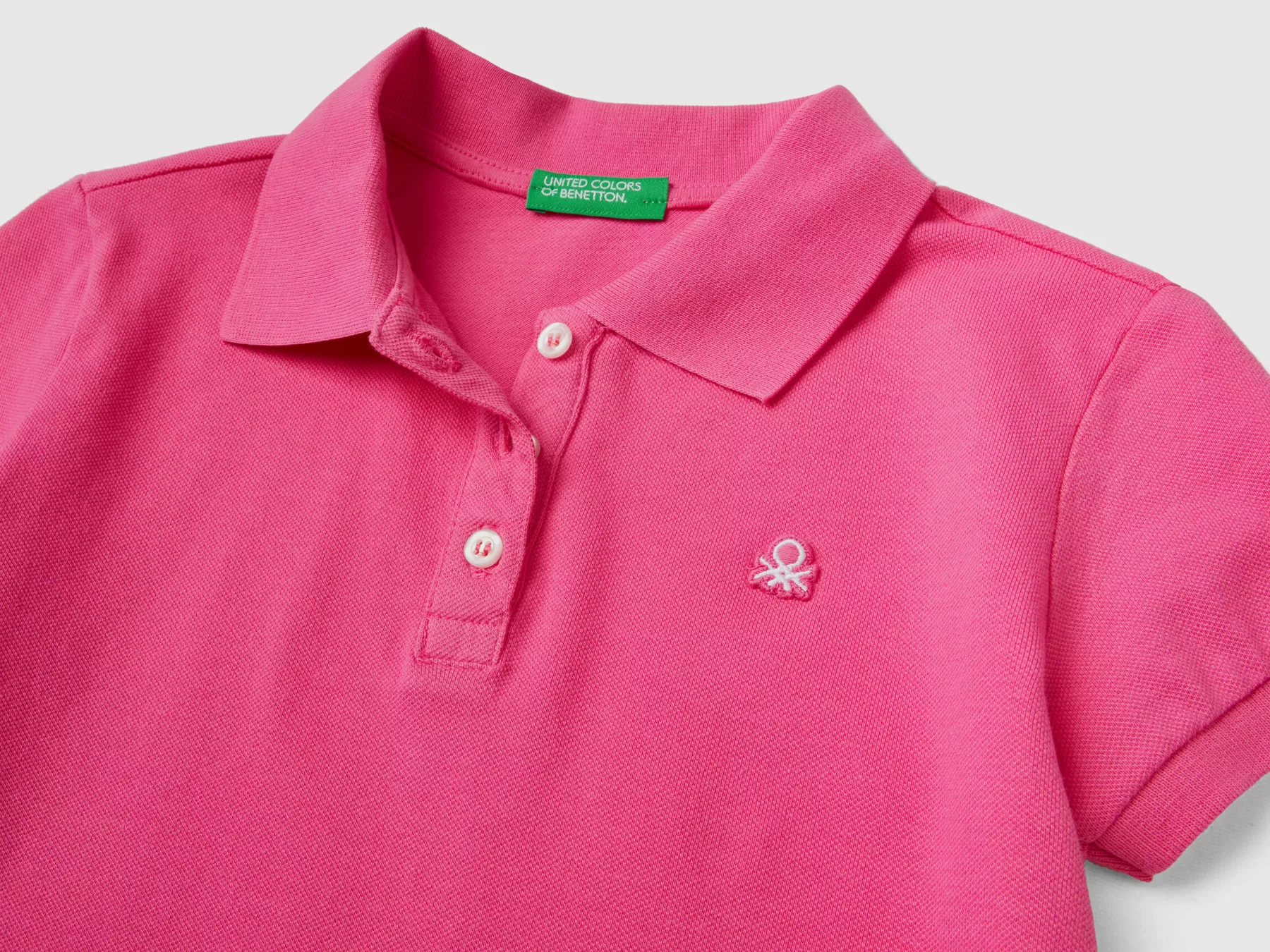 Benetton Polo Manica Corta In Cotone Bio Fucsia New