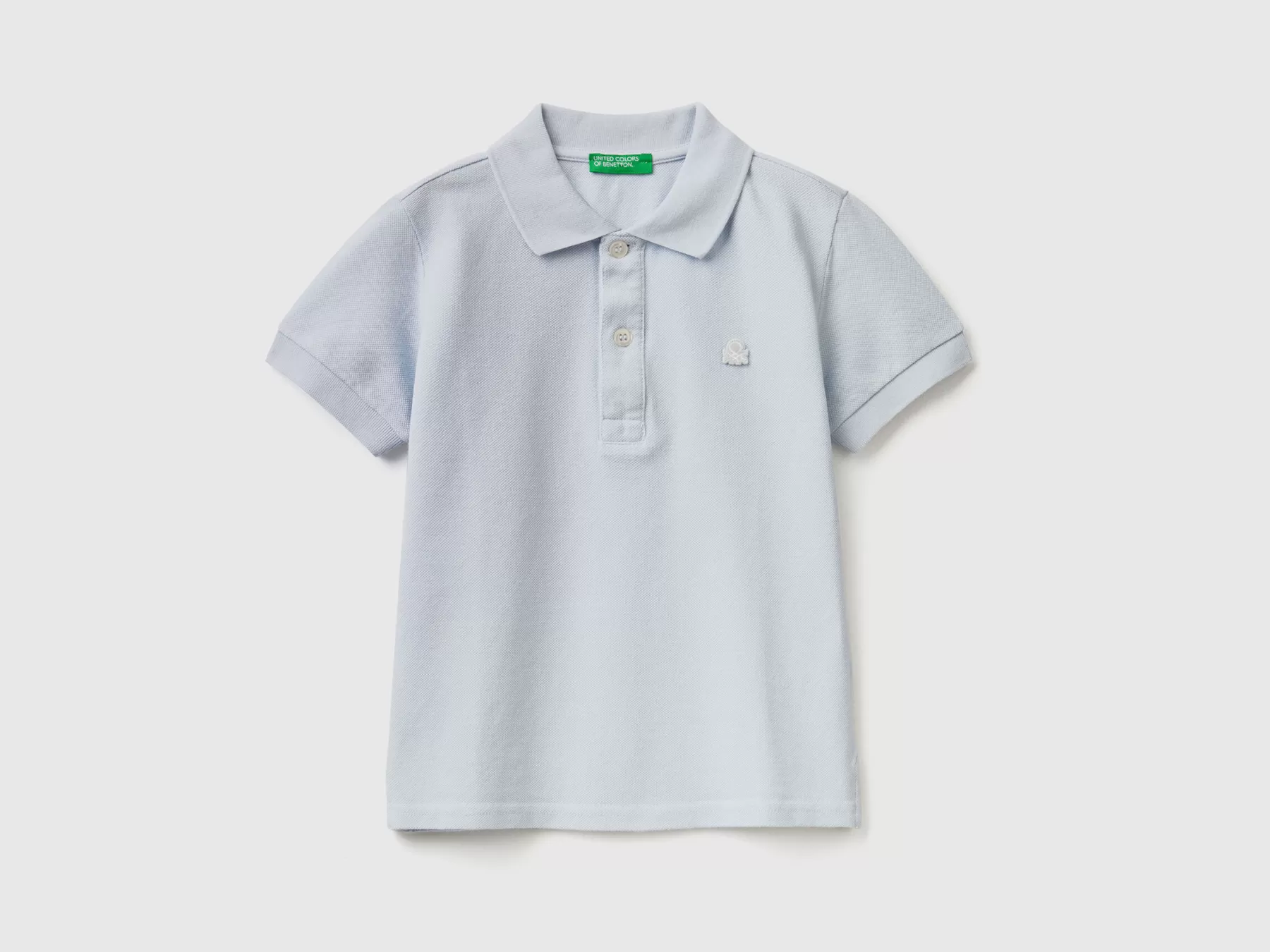 Benetton Polo Manica Corta In Cotone Biologico Celeste Flash Sale