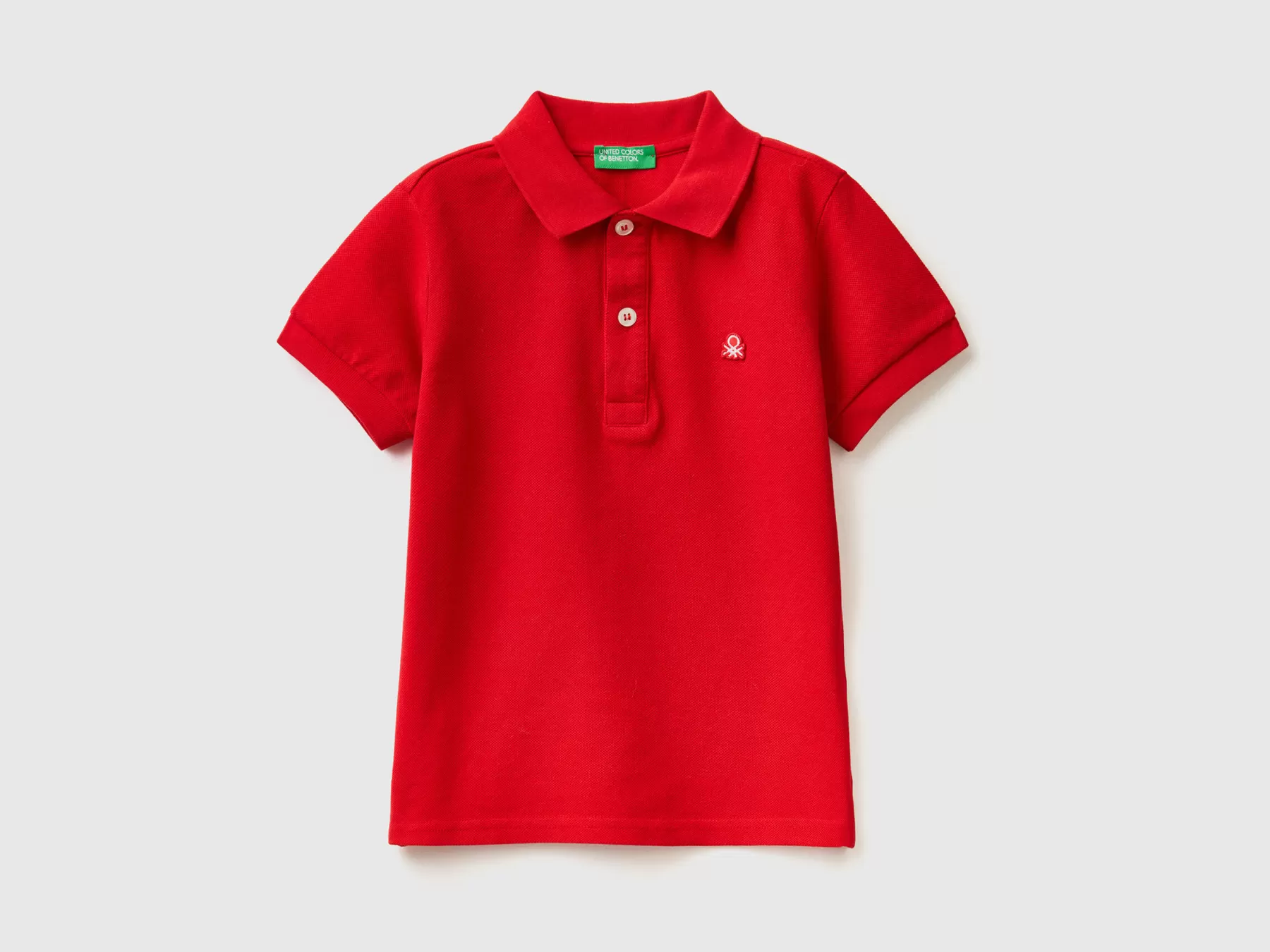 Benetton Polo Manica Corta In Cotone Biologico Rosso New