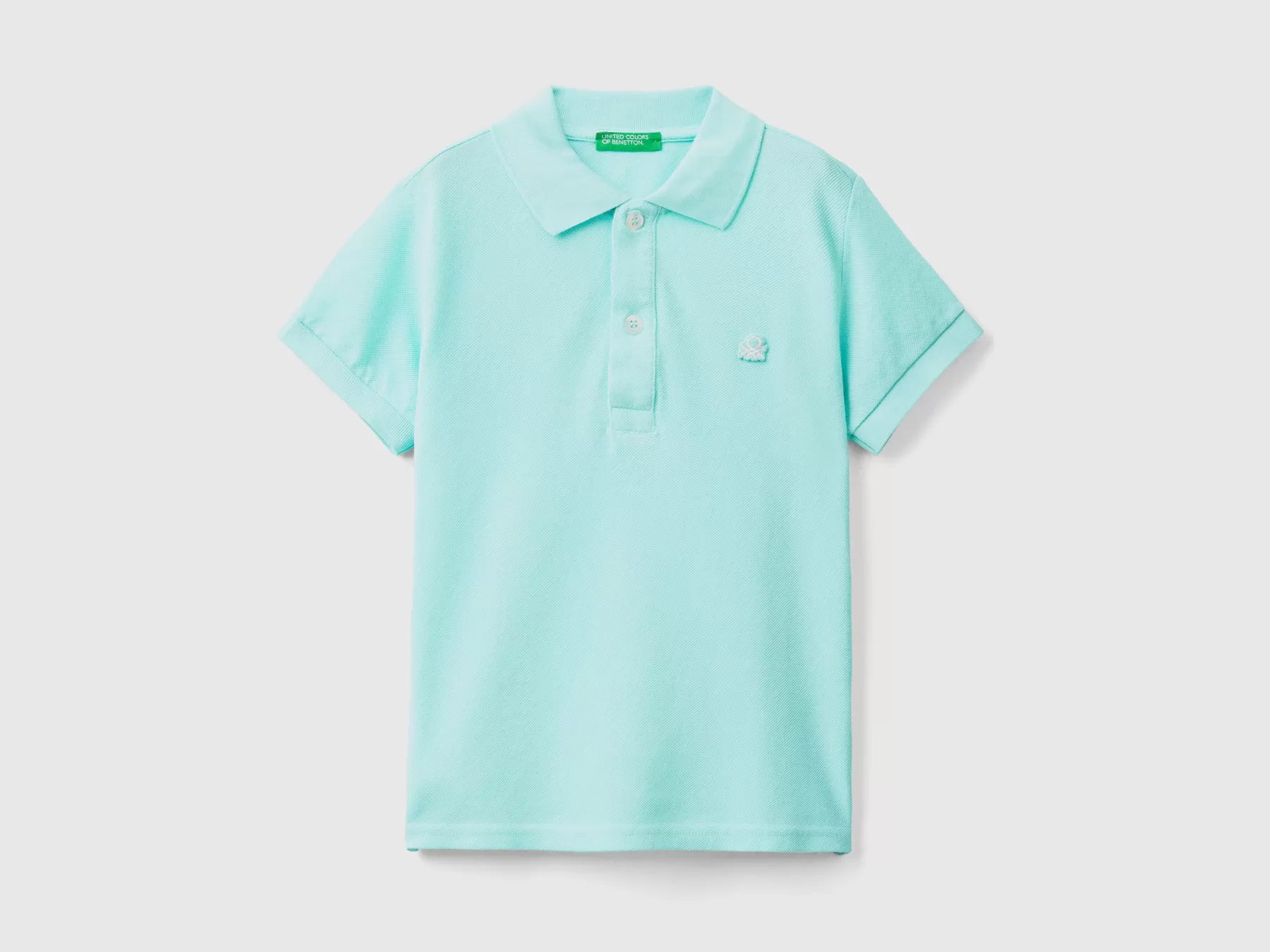 Benetton Polo Manica Corta In Cotone Biologico Turchese Best Sale