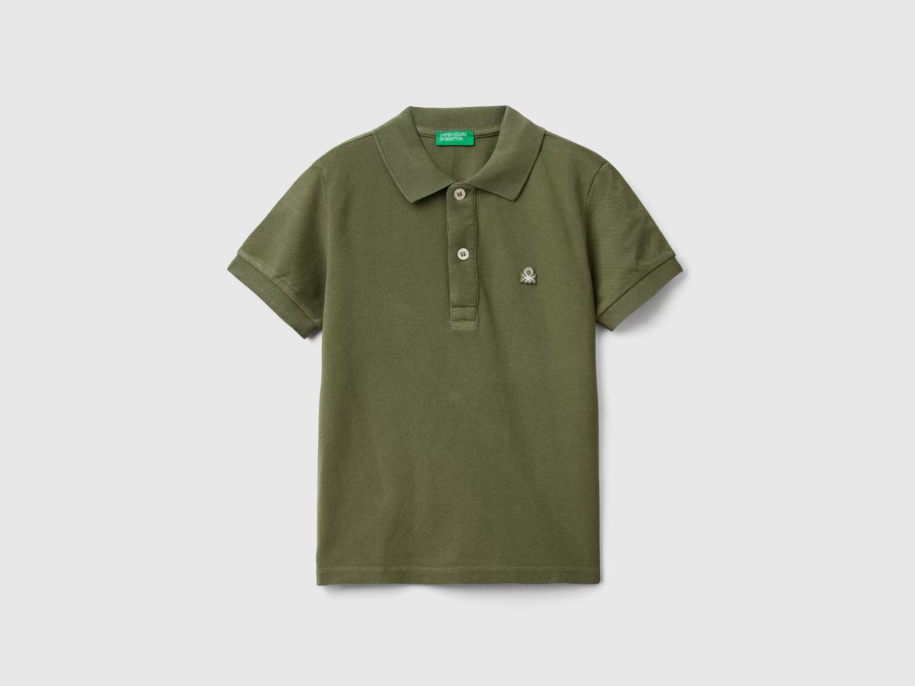 Benetton Polo Manica Corta In Cotone Biologico Verde Militare Store