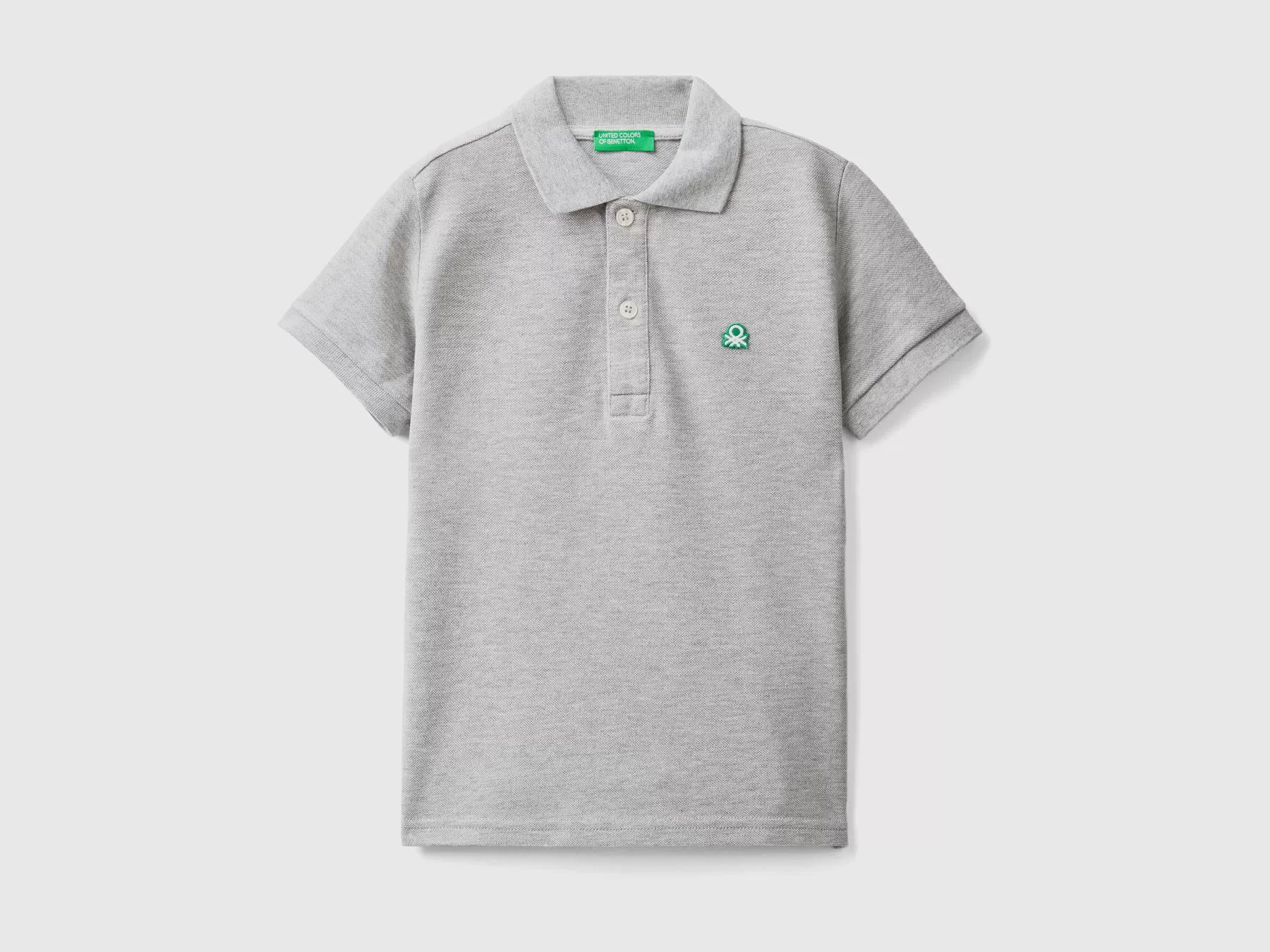 Benetton Polo Manica Corta In Cotone Biologico Grigio Chiaro Online