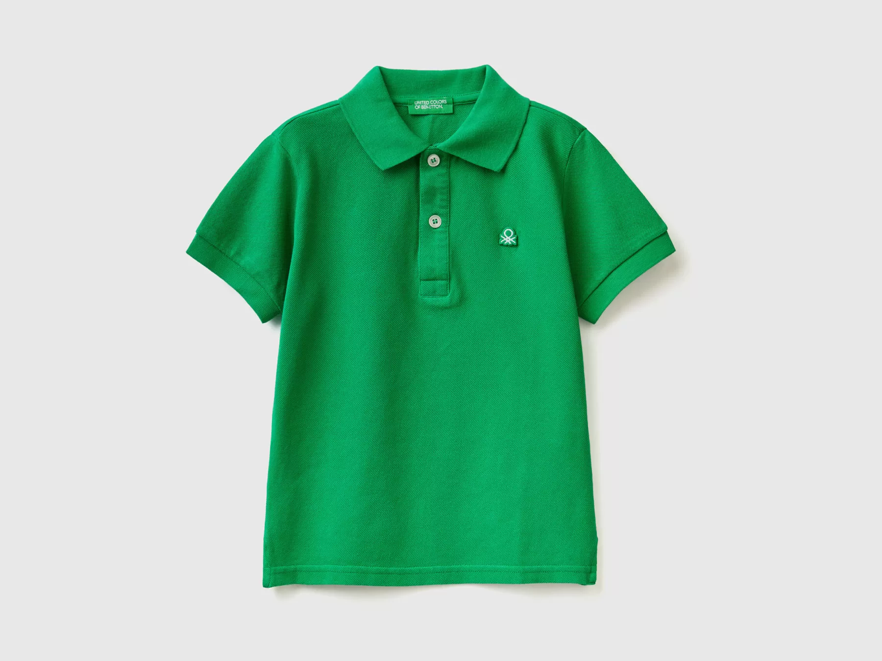 Benetton Polo Manica Corta In Cotone Biologico Verde Sale