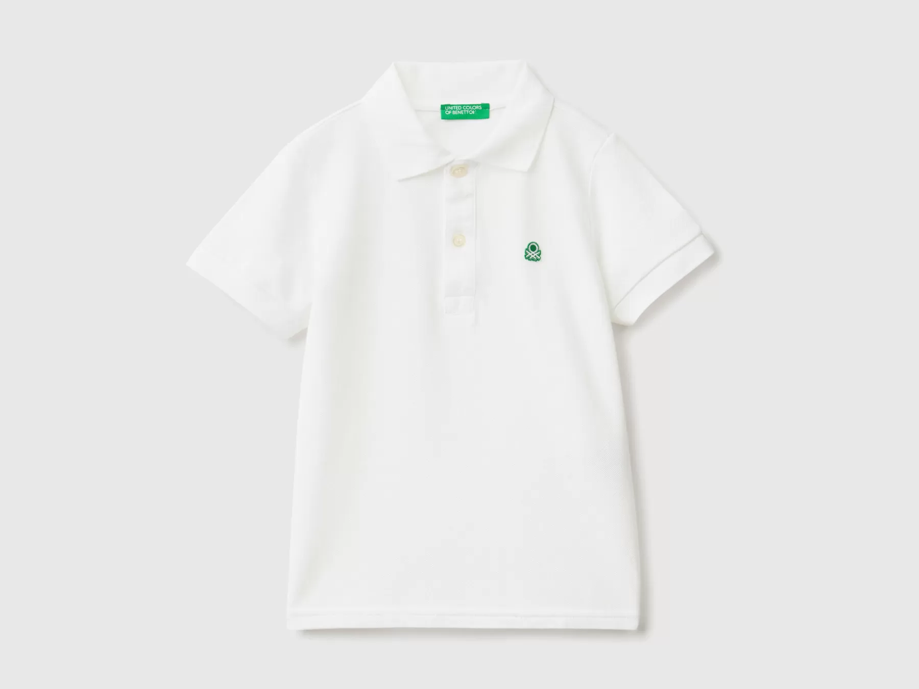 Benetton Polo Manica Corta In Cotone Biologico Bianco Fashion