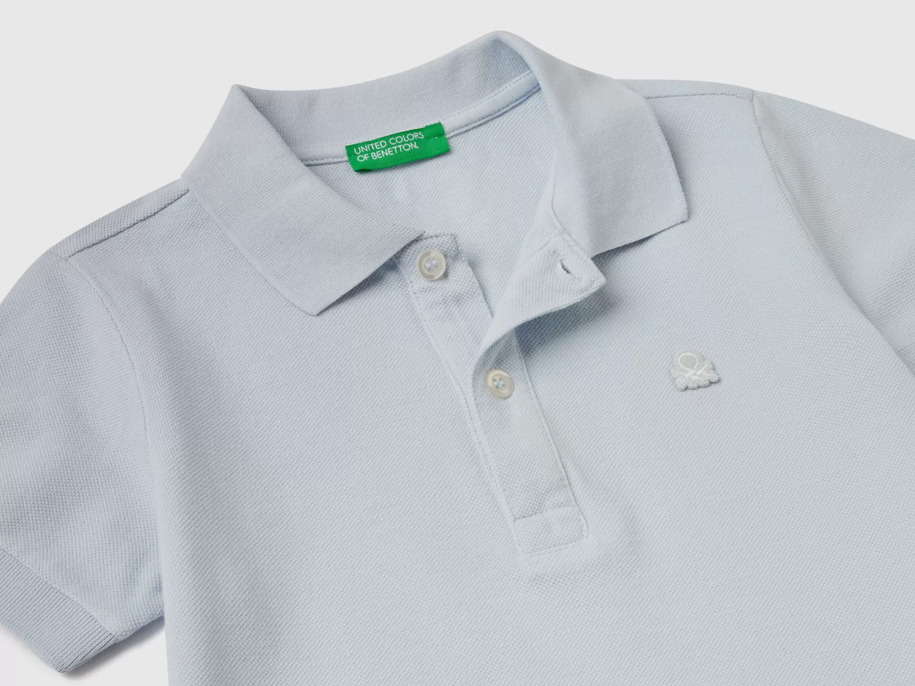 Benetton Polo Manica Corta In Cotone Biologico Celeste Flash Sale