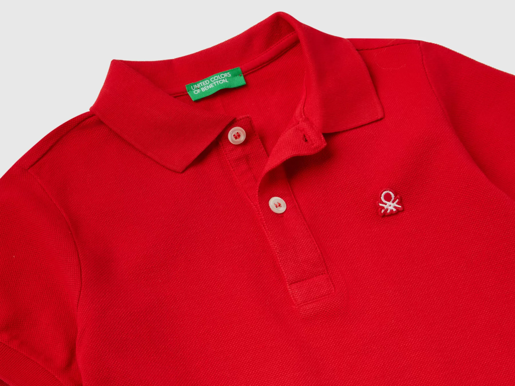 Benetton Polo Manica Corta In Cotone Biologico Rosso New