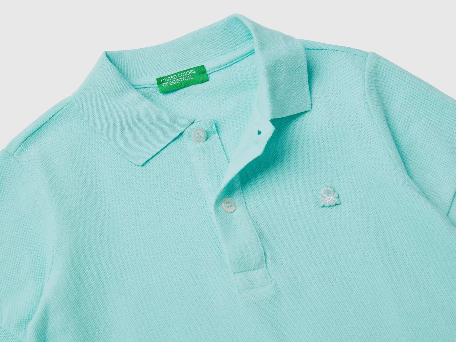 Benetton Polo Manica Corta In Cotone Biologico Turchese Best Sale