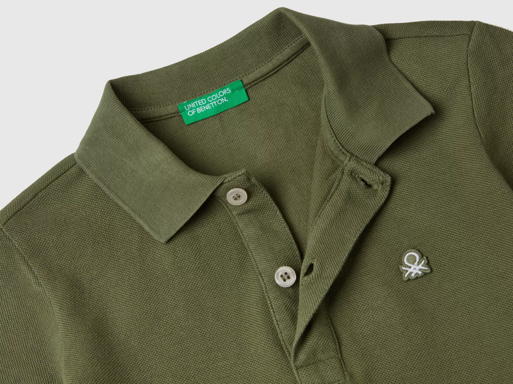 Benetton Polo Manica Corta In Cotone Biologico Verde Militare Store