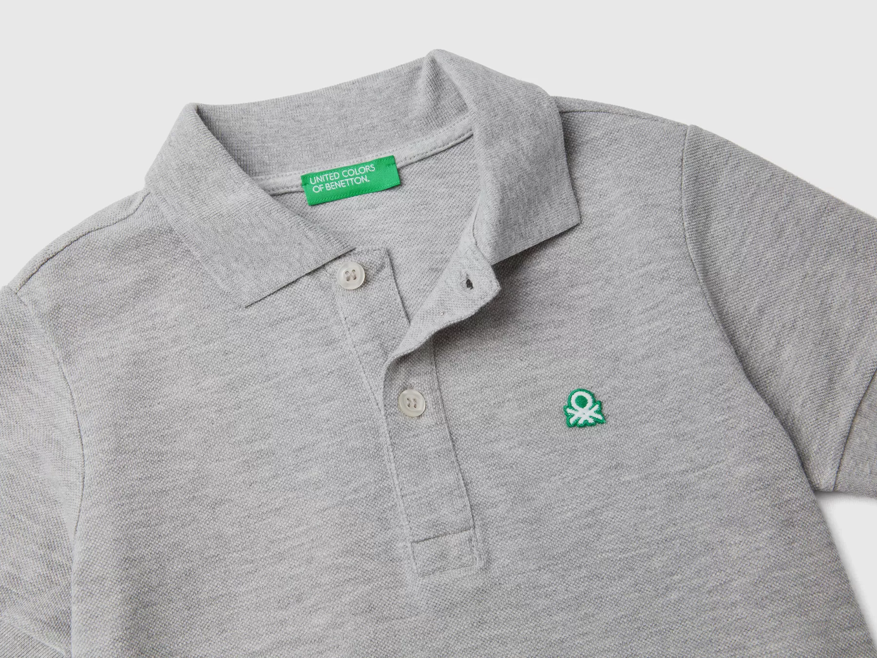 Benetton Polo Manica Corta In Cotone Biologico Grigio Chiaro Online