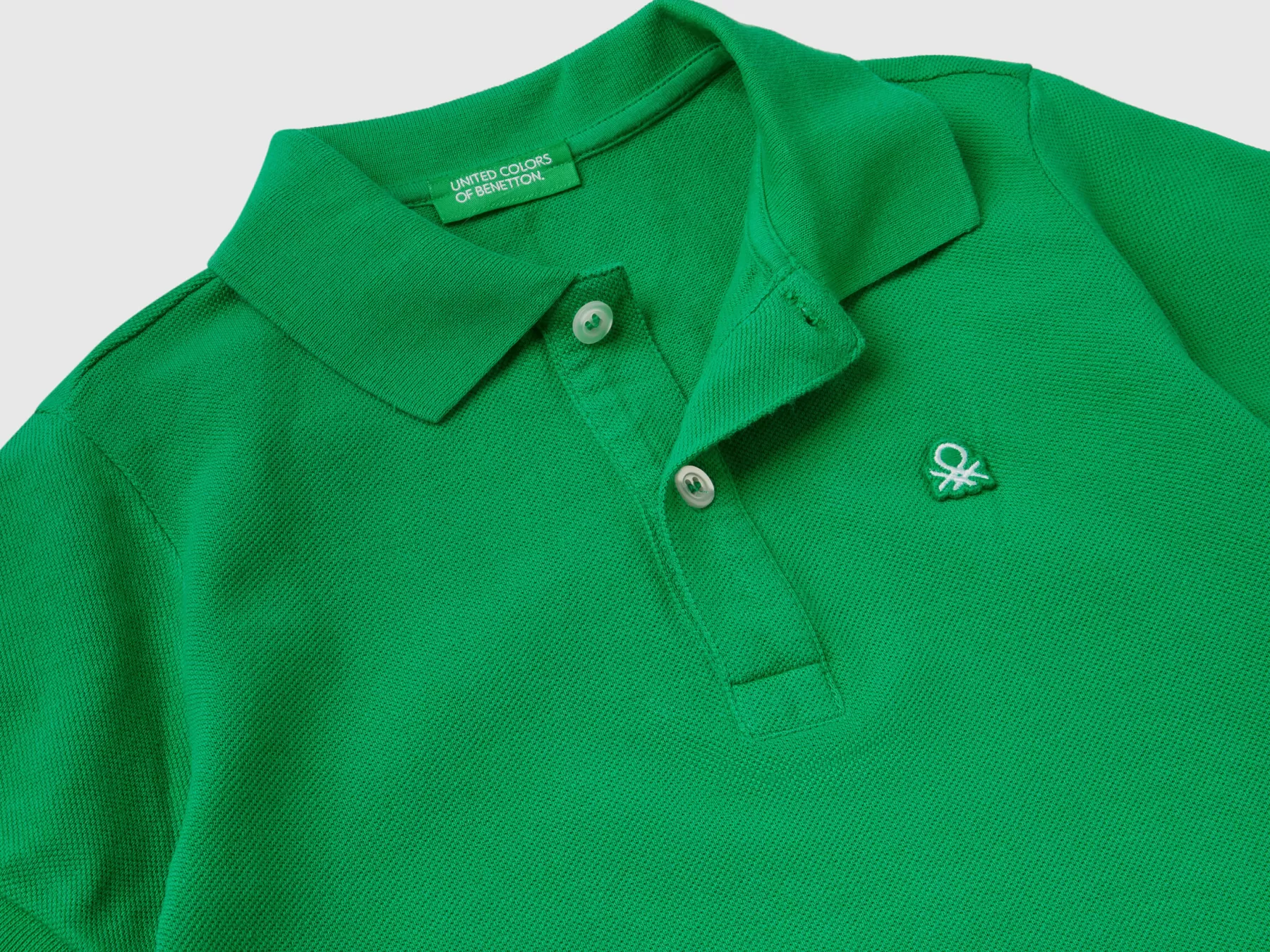 Benetton Polo Manica Corta In Cotone Biologico Verde Sale