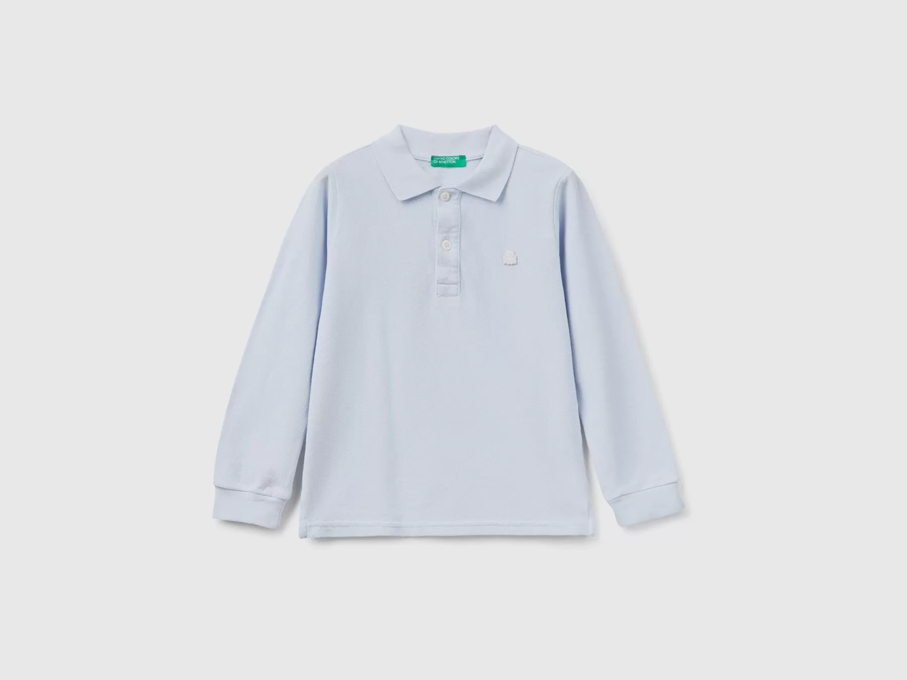 Benetton Polo Manica Lunga In Cotone Biologico Celeste Discount