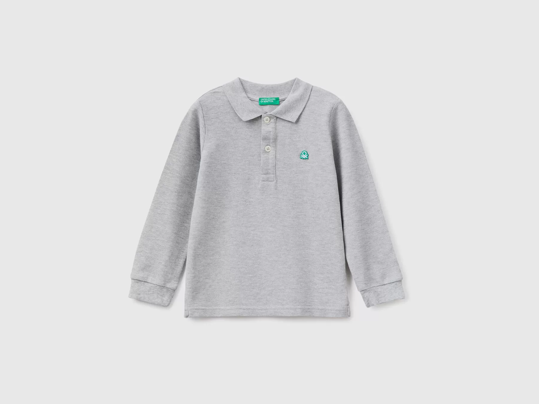 Benetton Polo Manica Lunga In Cotone Biologico Grigio Hot