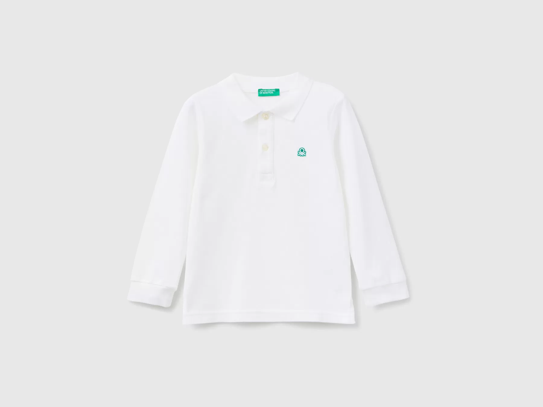 Benetton Polo Manica Lunga In Cotone Biologico Bianco Cheap