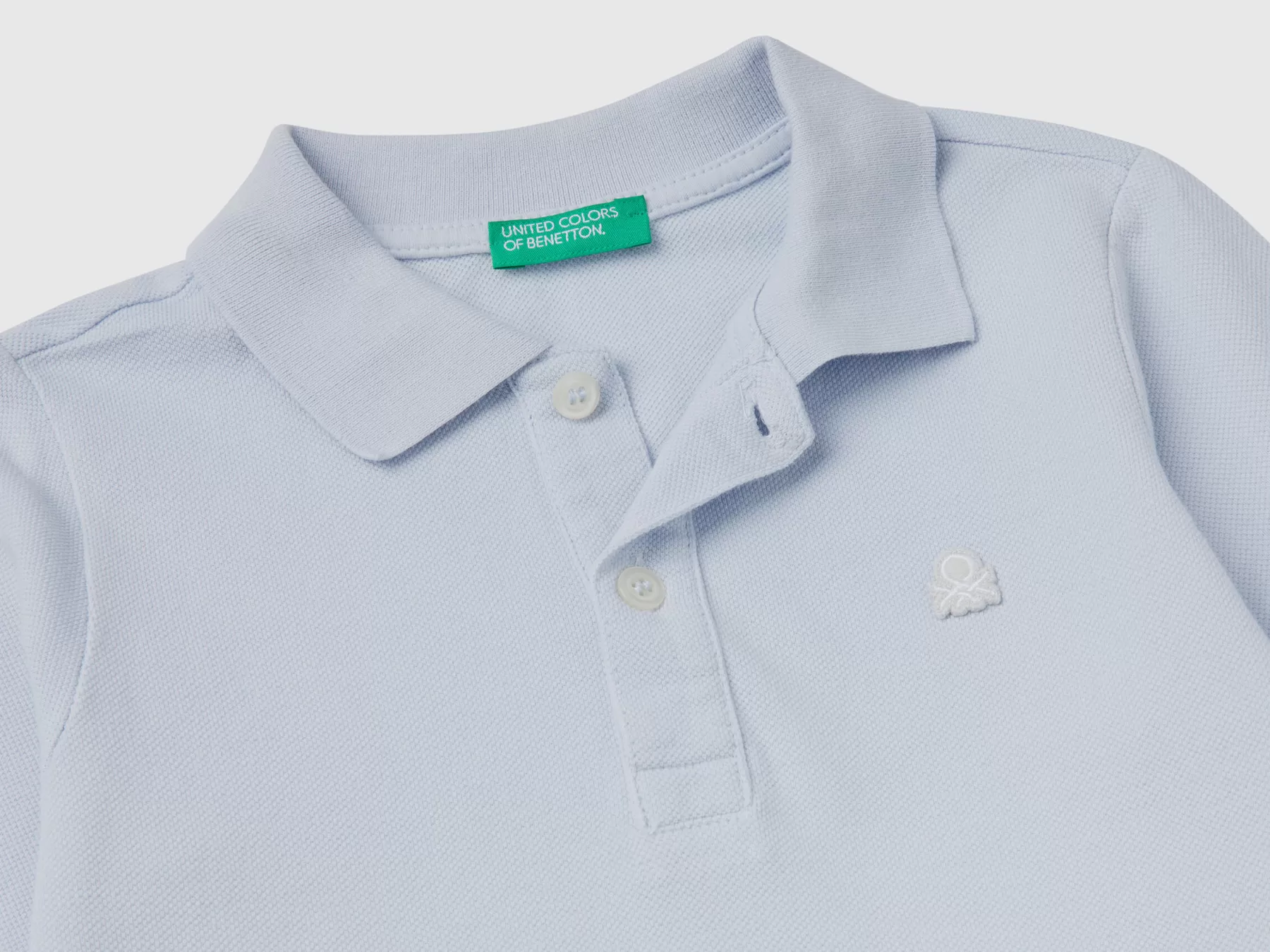 Benetton Polo Manica Lunga In Cotone Biologico Celeste Discount