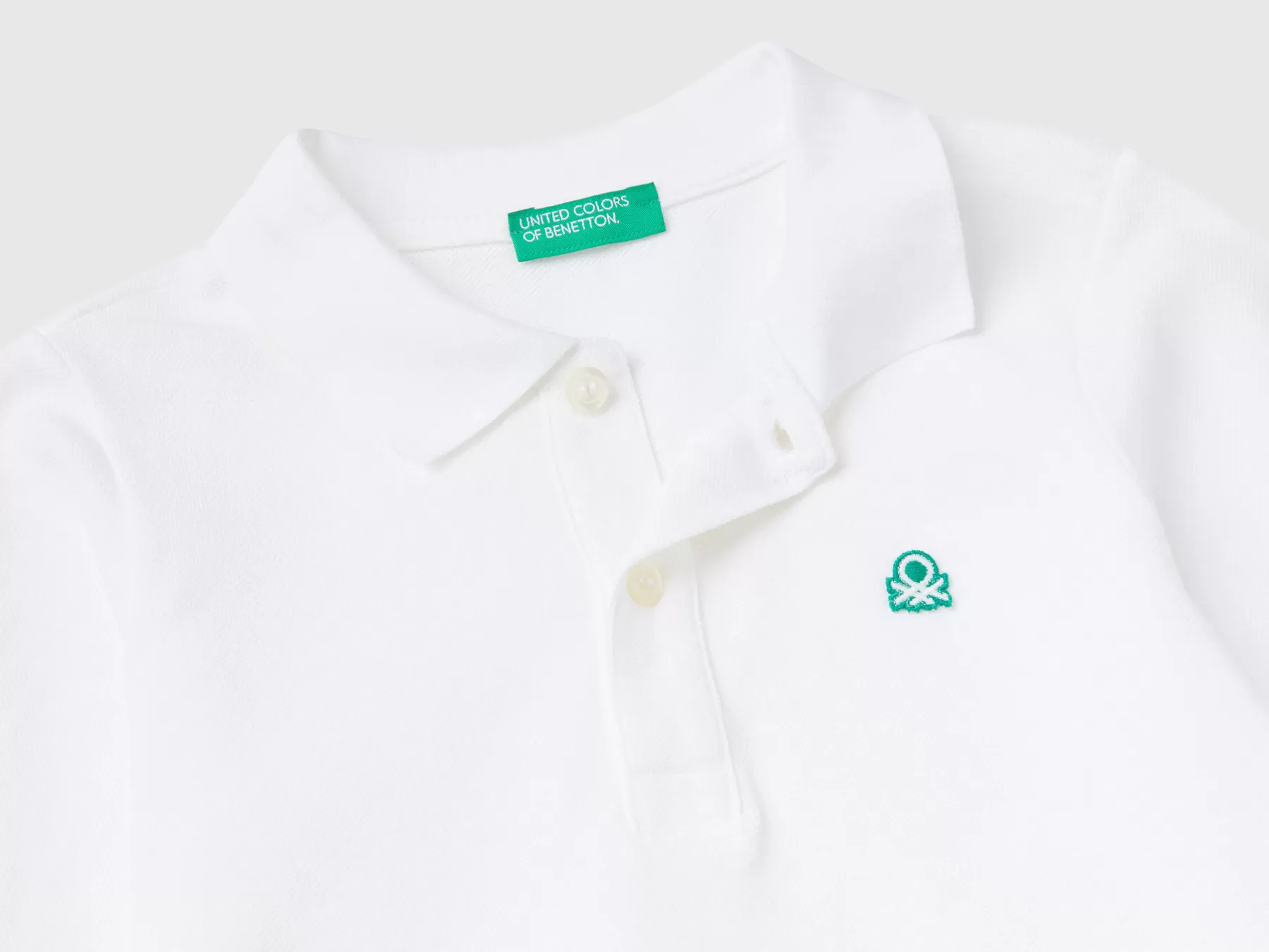 Benetton Polo Manica Lunga In Cotone Biologico Bianco Cheap