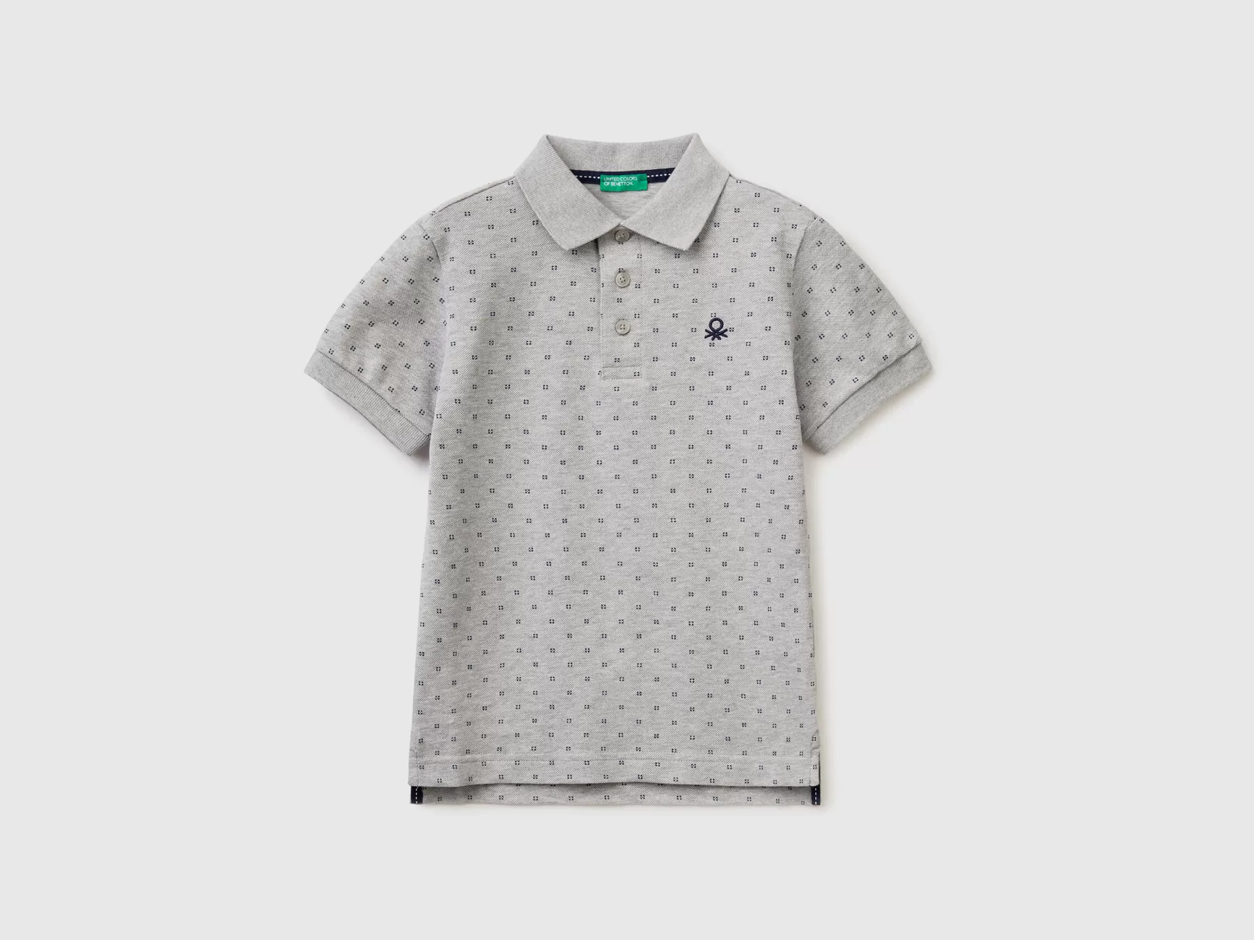 Benetton Polo Micro Fantasia Slim Fit Grigio Chiaro Discount