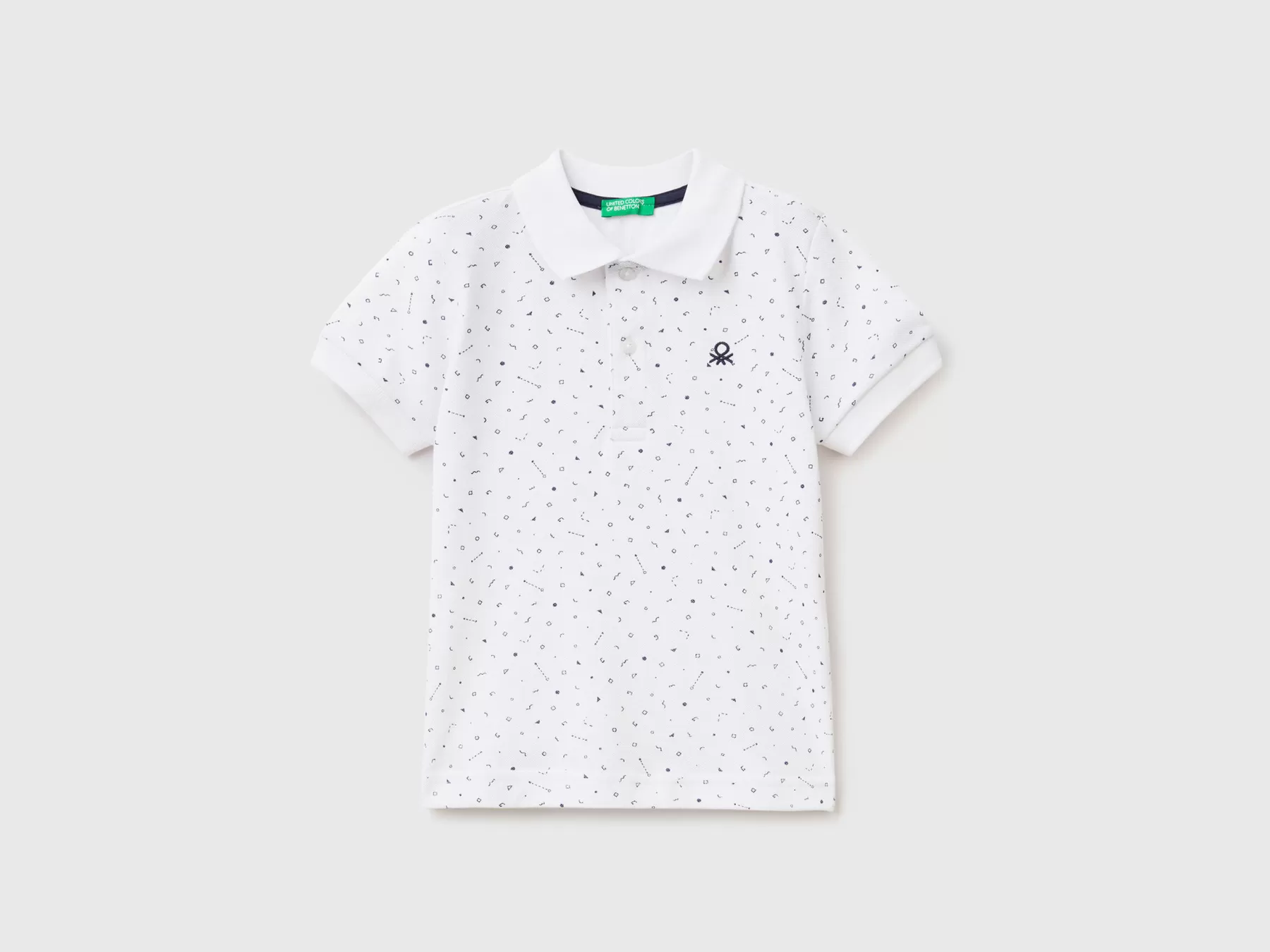 Benetton Polo Micro Fantasia Slim Fit Bianco Online