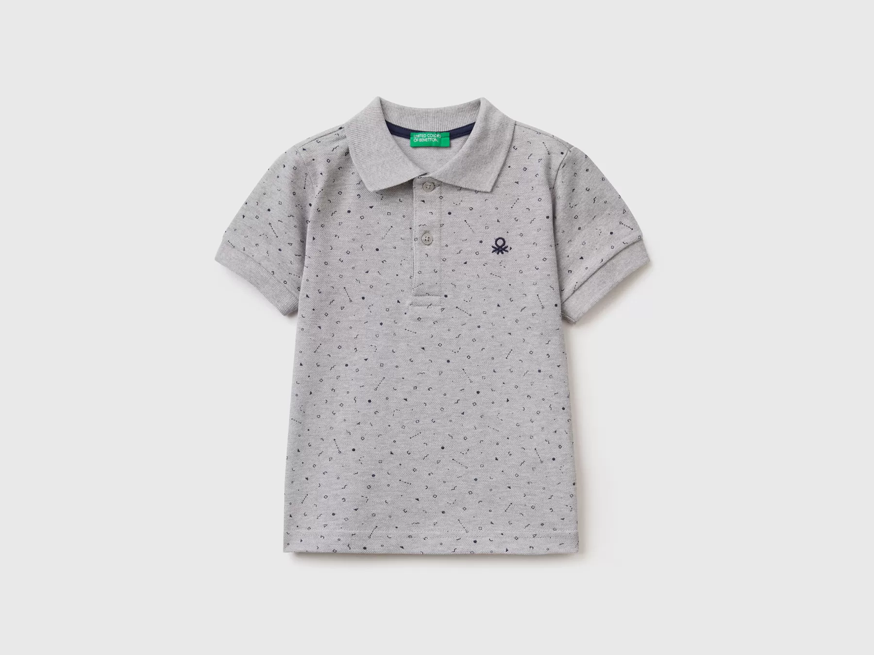 Benetton Polo Micro Fantasia Slim Fit Grigio Chiaro New