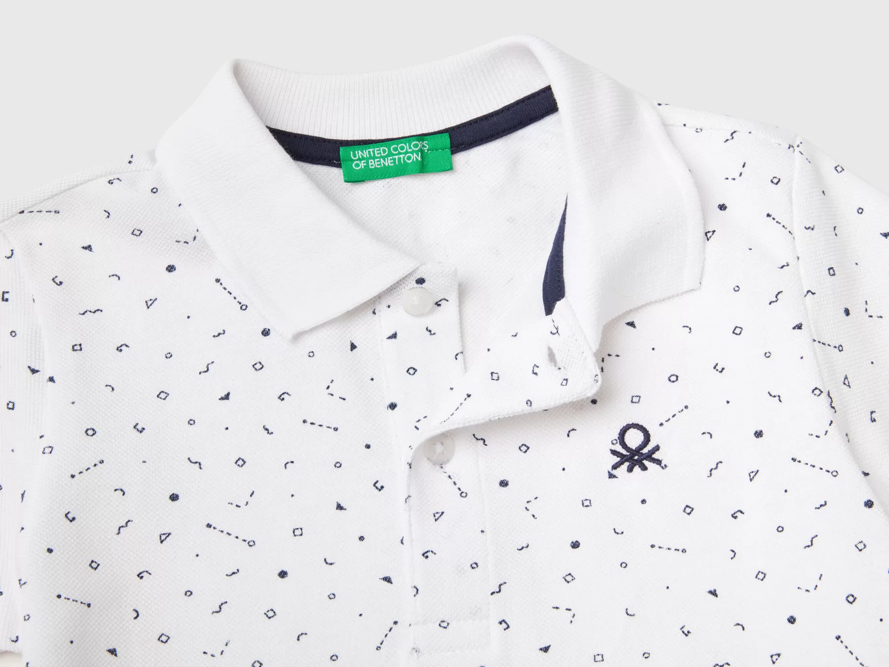 Benetton Polo Micro Fantasia Slim Fit Bianco Online