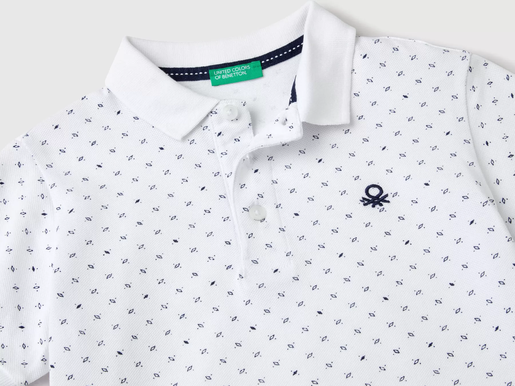 Benetton Polo Micro Fantasia Slim Fit Bianco Store