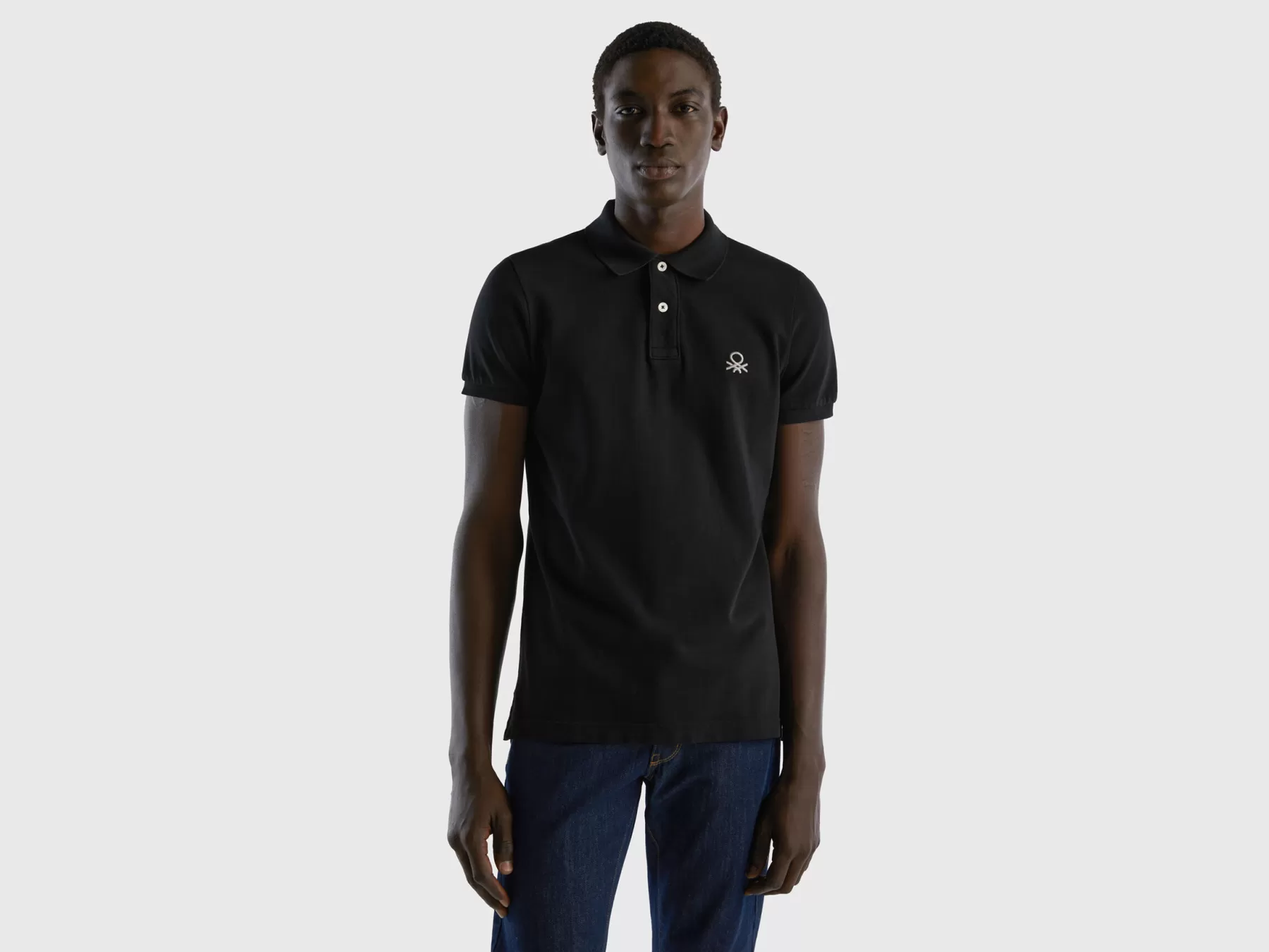 Benetton Polo Nera Slim Fit Nero Sale