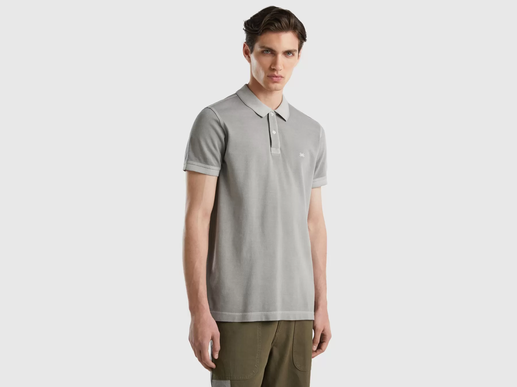 Benetton Polo Regular Fit 100% Cotone Bio Grigio Chiaro Shop