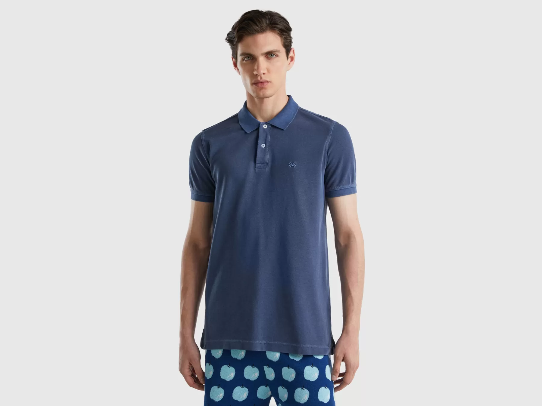 Benetton Polo Regular Fit 100% Cotone Bio Blu Scuro Discount