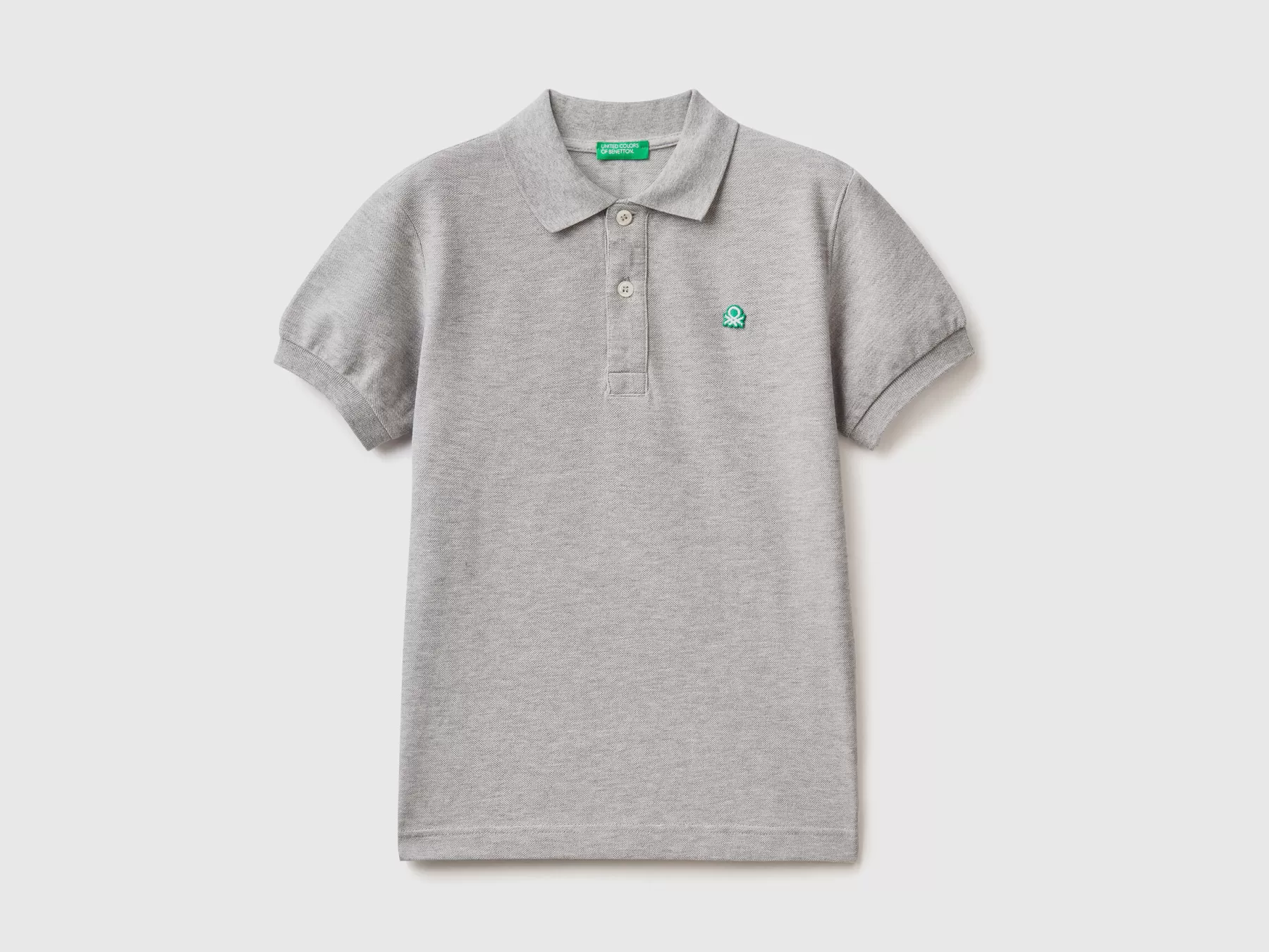 Benetton Polo Slim Fit 100% Cotone Bio Grigio Chiaro Sale