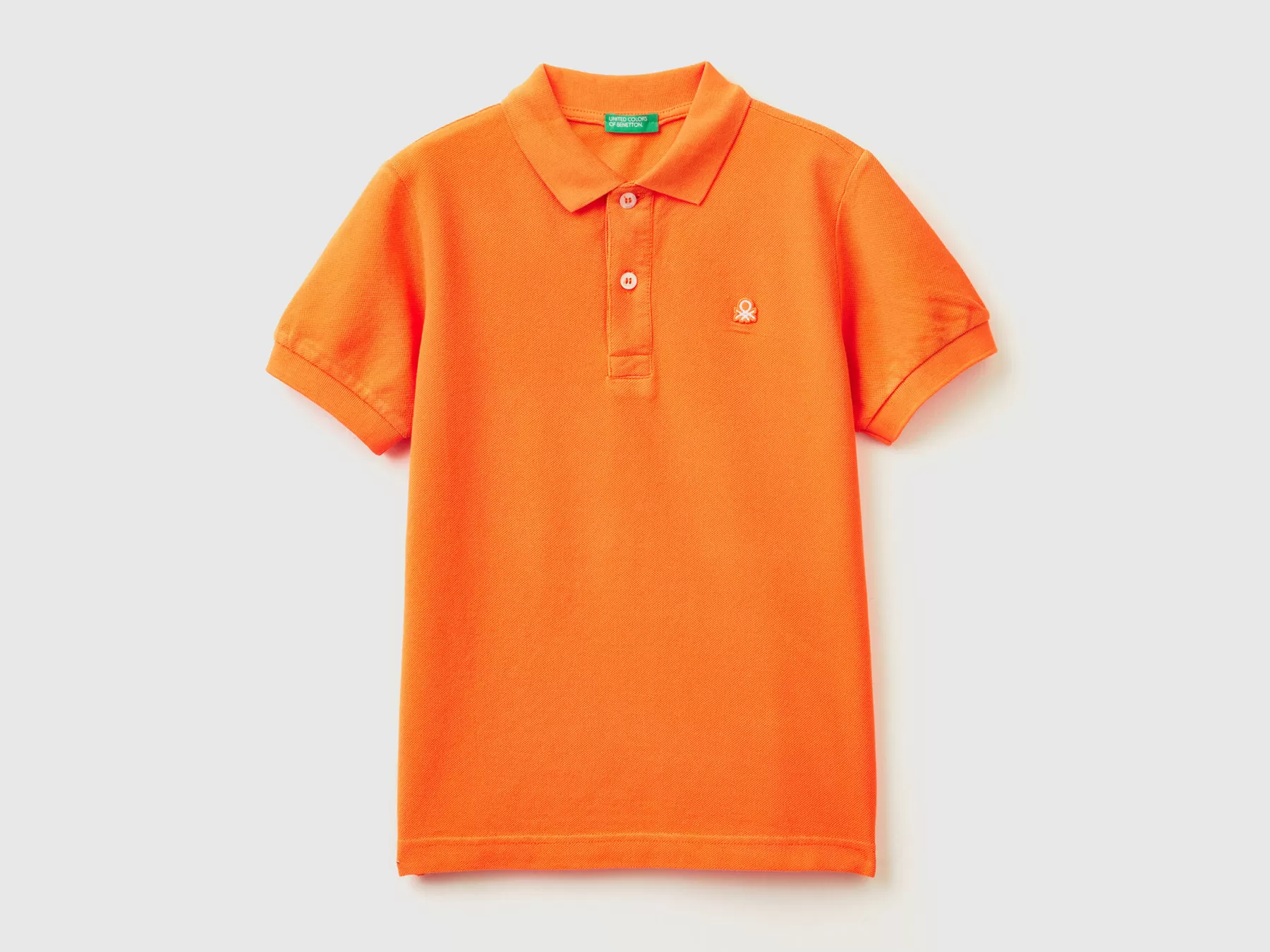 Benetton Polo Slim Fit 100% Cotone Bio Arancione Hot