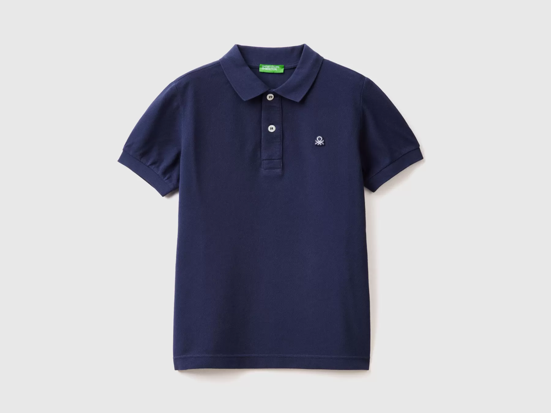 Benetton Polo Slim Fit 100% Cotone Bio Blu Scuro Outlet