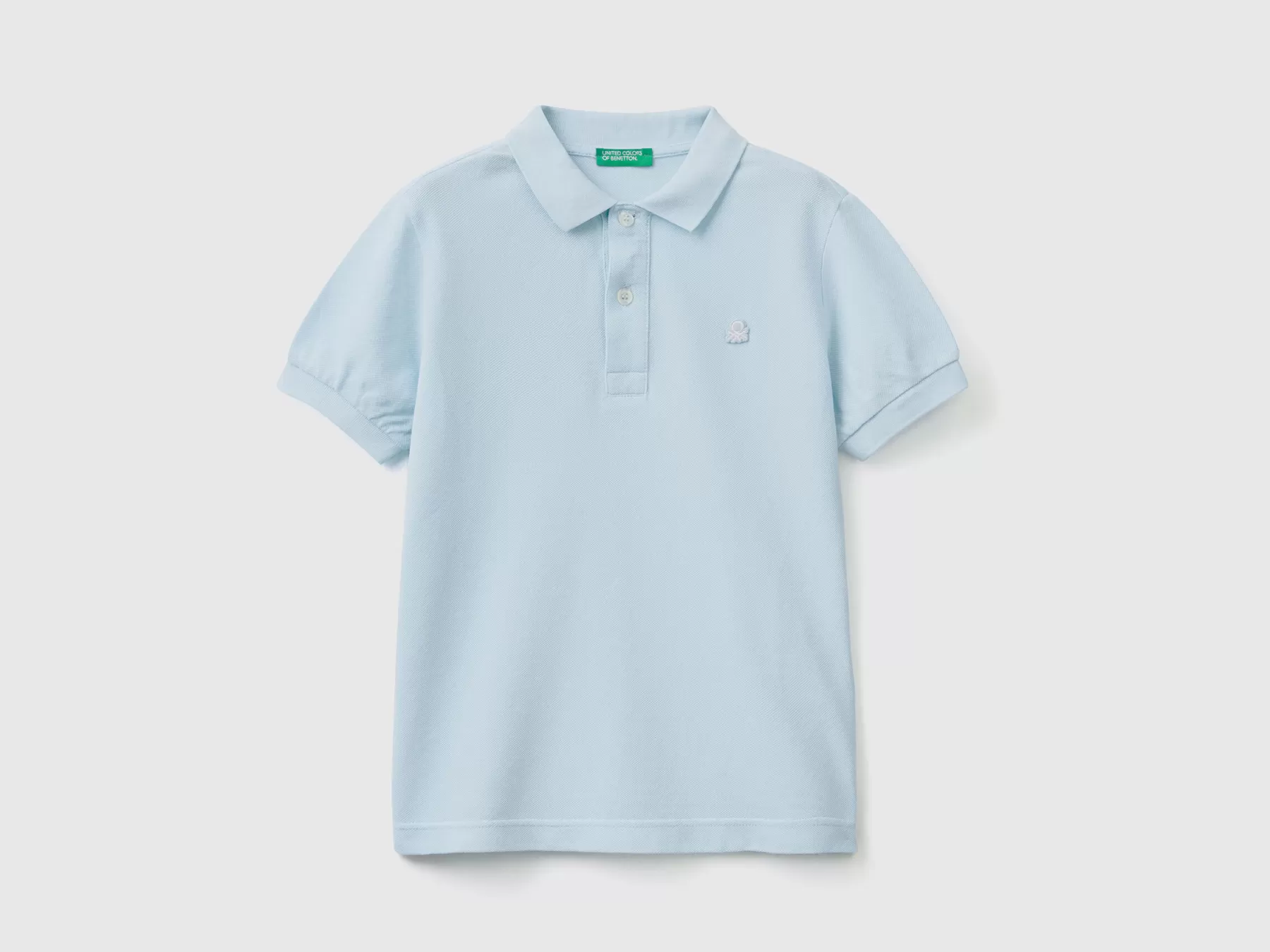 Benetton Polo Slim Fit 100% Cotone Bio Celeste Best Sale