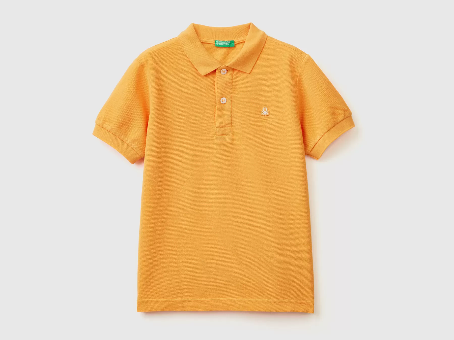 Benetton Polo Slim Fit 100% Cotone Bio Giallo Outlet