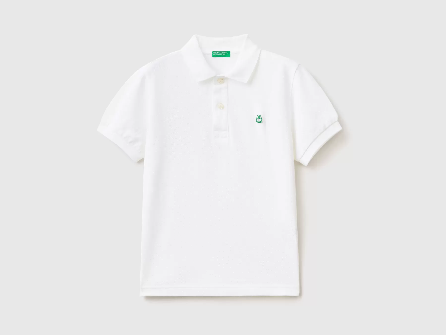 Benetton Polo Slim Fit 100% Cotone Bio Bianco Clearance