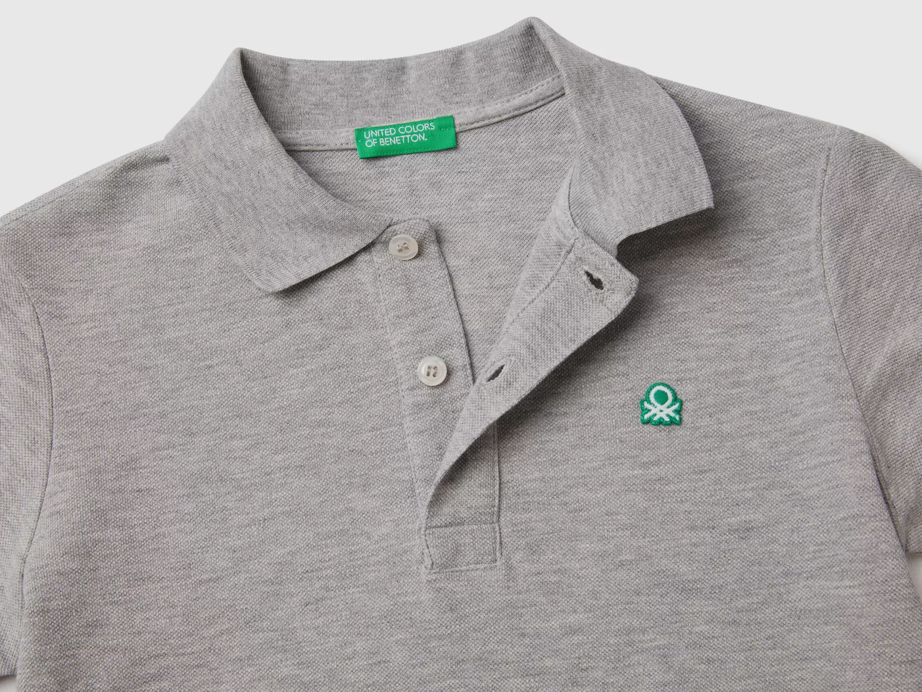 Benetton Polo Slim Fit 100% Cotone Bio Grigio Chiaro Sale