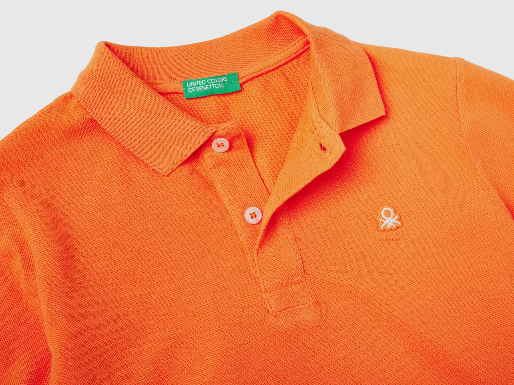 Benetton Polo Slim Fit 100% Cotone Bio Arancione Hot