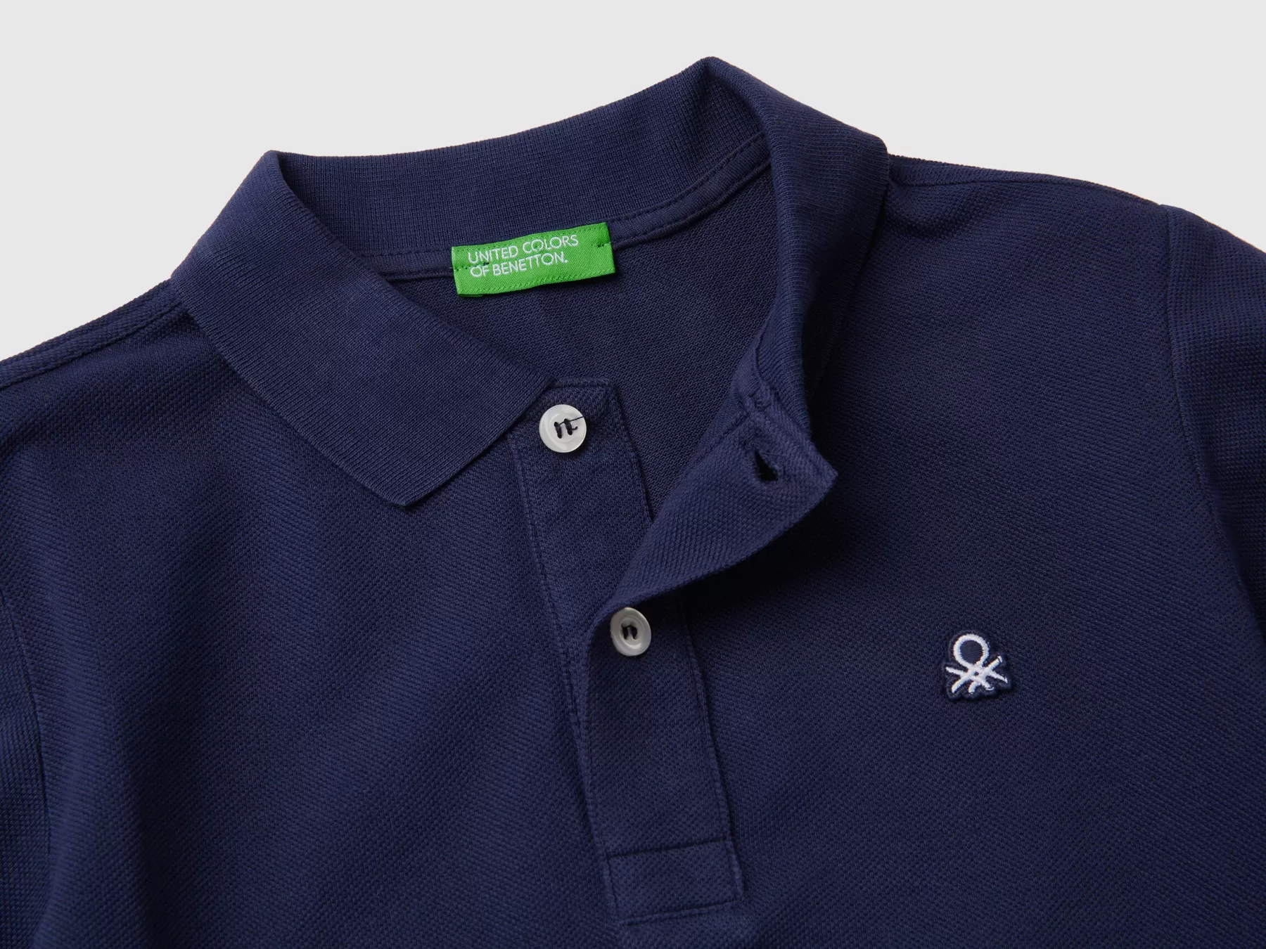 Benetton Polo Slim Fit 100% Cotone Bio Blu Scuro Outlet