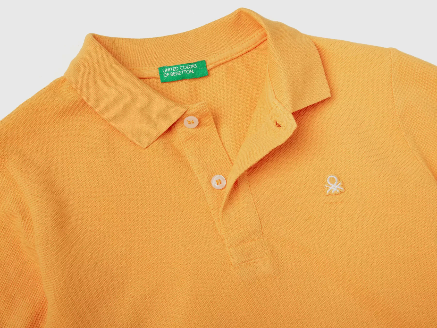 Benetton Polo Slim Fit 100% Cotone Bio Giallo Outlet