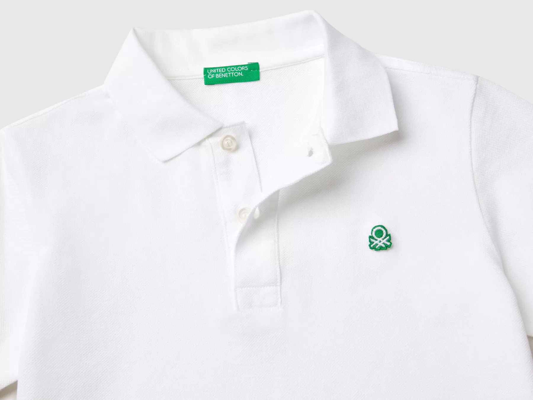 Benetton Polo Slim Fit 100% Cotone Bio Bianco Clearance