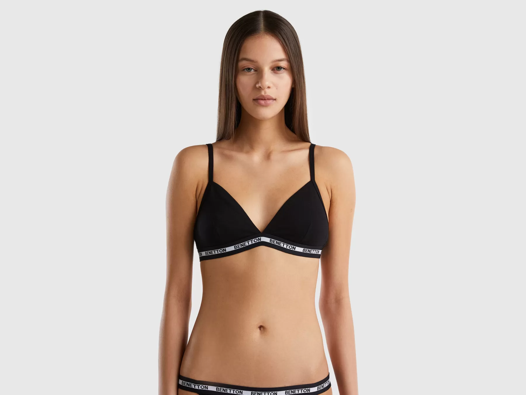 Benetton Reggiseno A Triangolo In Cotone Bio Nero Outlet